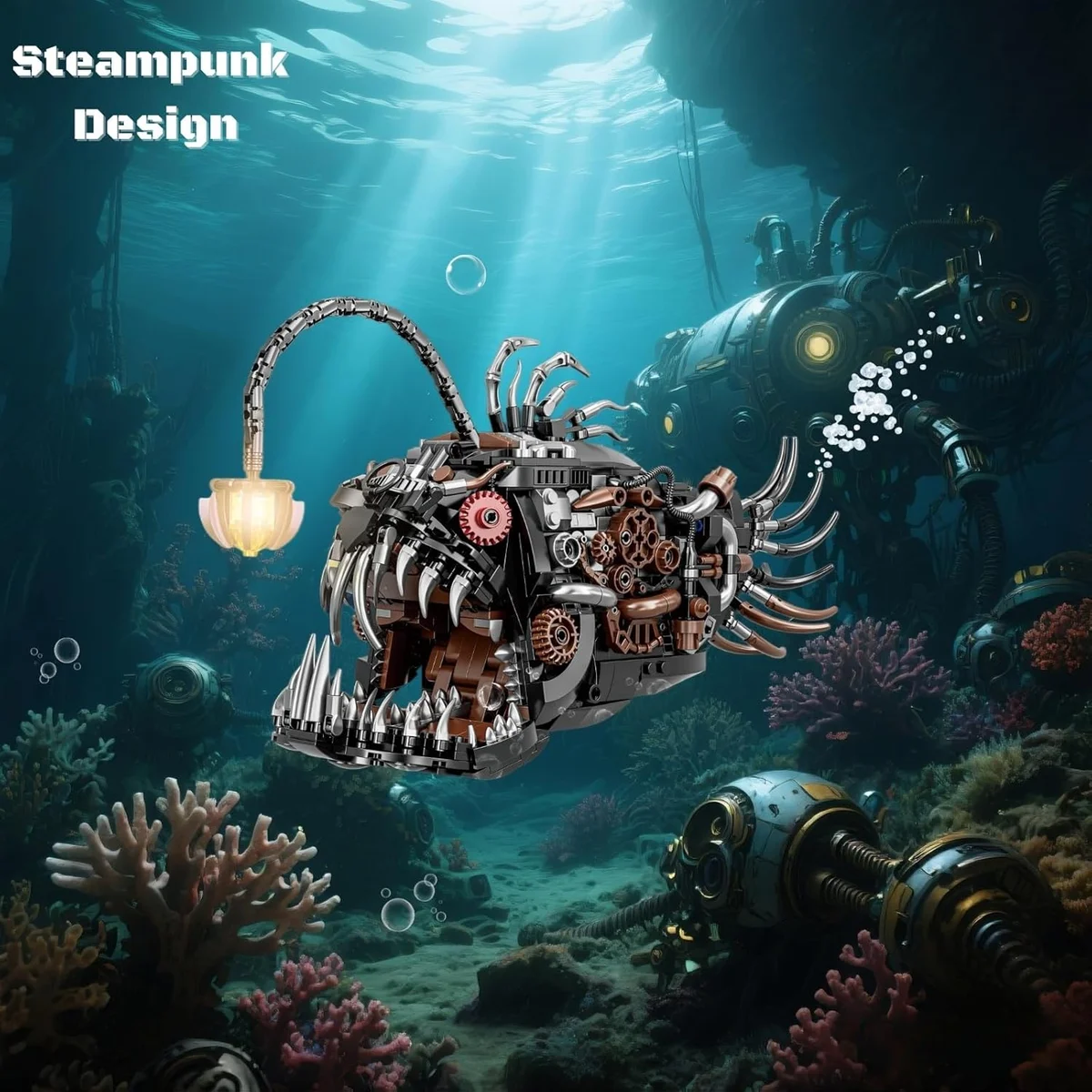 PIVONAX Mechanical Angler Fish Building Block Set 7042 STEM Toy 1038+ Pieces Black New image 2