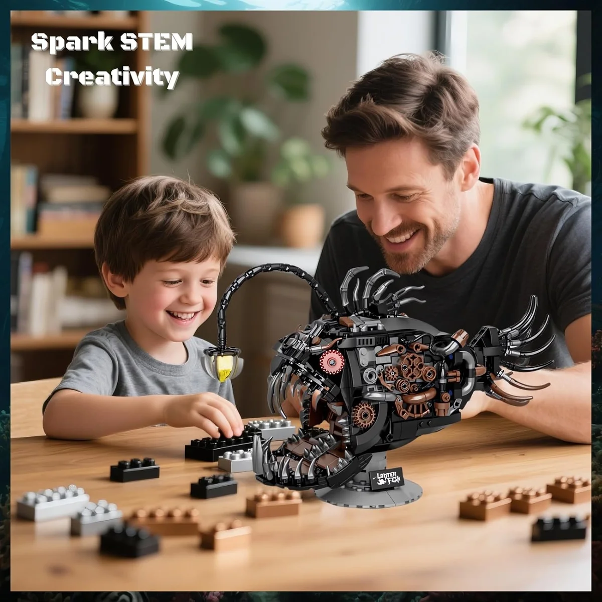 PIVONAX Mechanical Angler Fish Building Block Set 7042 STEM Toy 1038+ Pieces Black New image 3