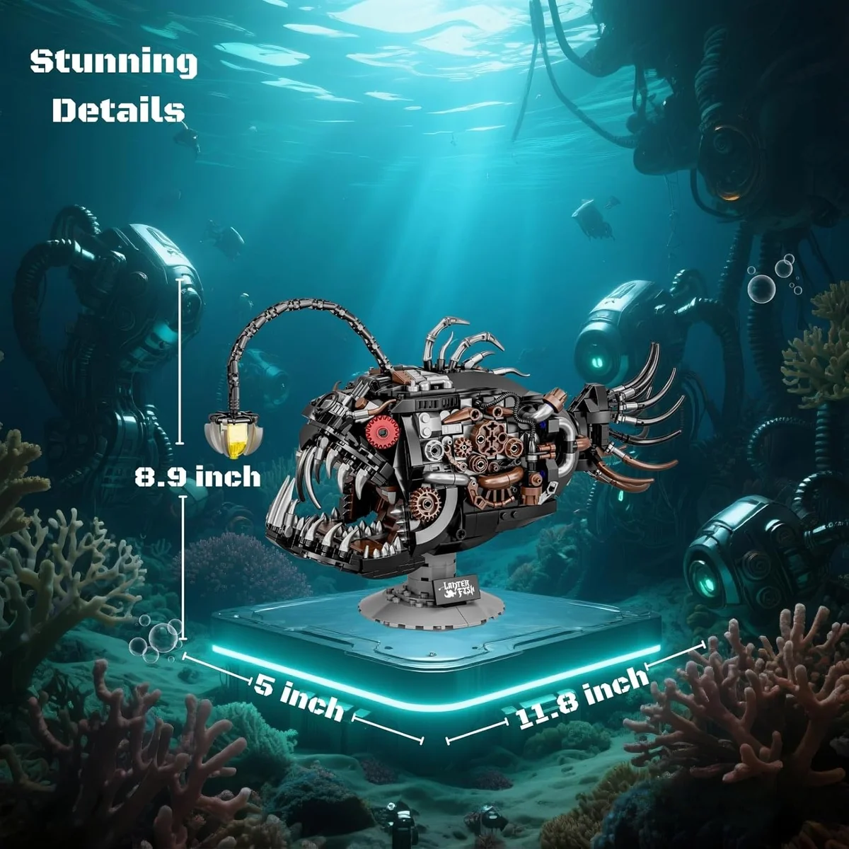 PIVONAX Mechanical Angler Fish Building Block Set 7042 STEM Toy 1038+ Pieces Black New image 7