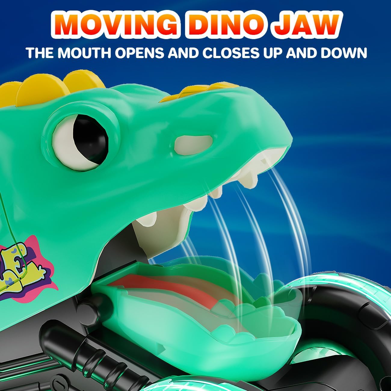 NARRIO Dinosaur Monster Trucks for Toddlers Light-Up Truck Moving Mouth 3 Pack Yellow-Green-Red New image 5