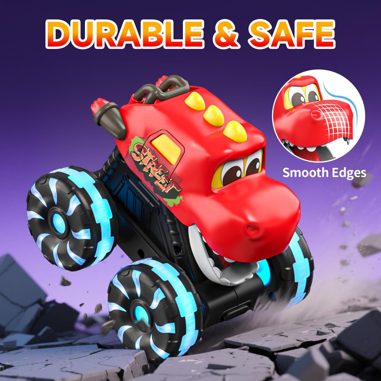 NARRIO Dinosaur Monster Trucks for Toddlers Light-Up Truck Moving Mouth 3 Pack Yellow-Green-Red New image 6