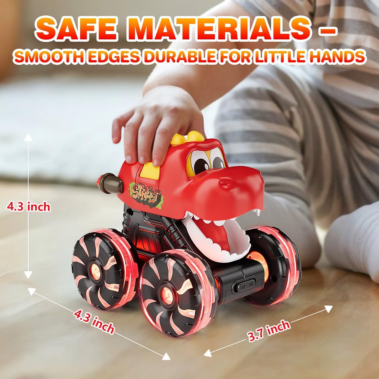 NARRIO Dinosaur Monster Trucks for Toddlers Light-Up Truck Moving Mouth 3 Pack Yellow-Green-Red New image 8