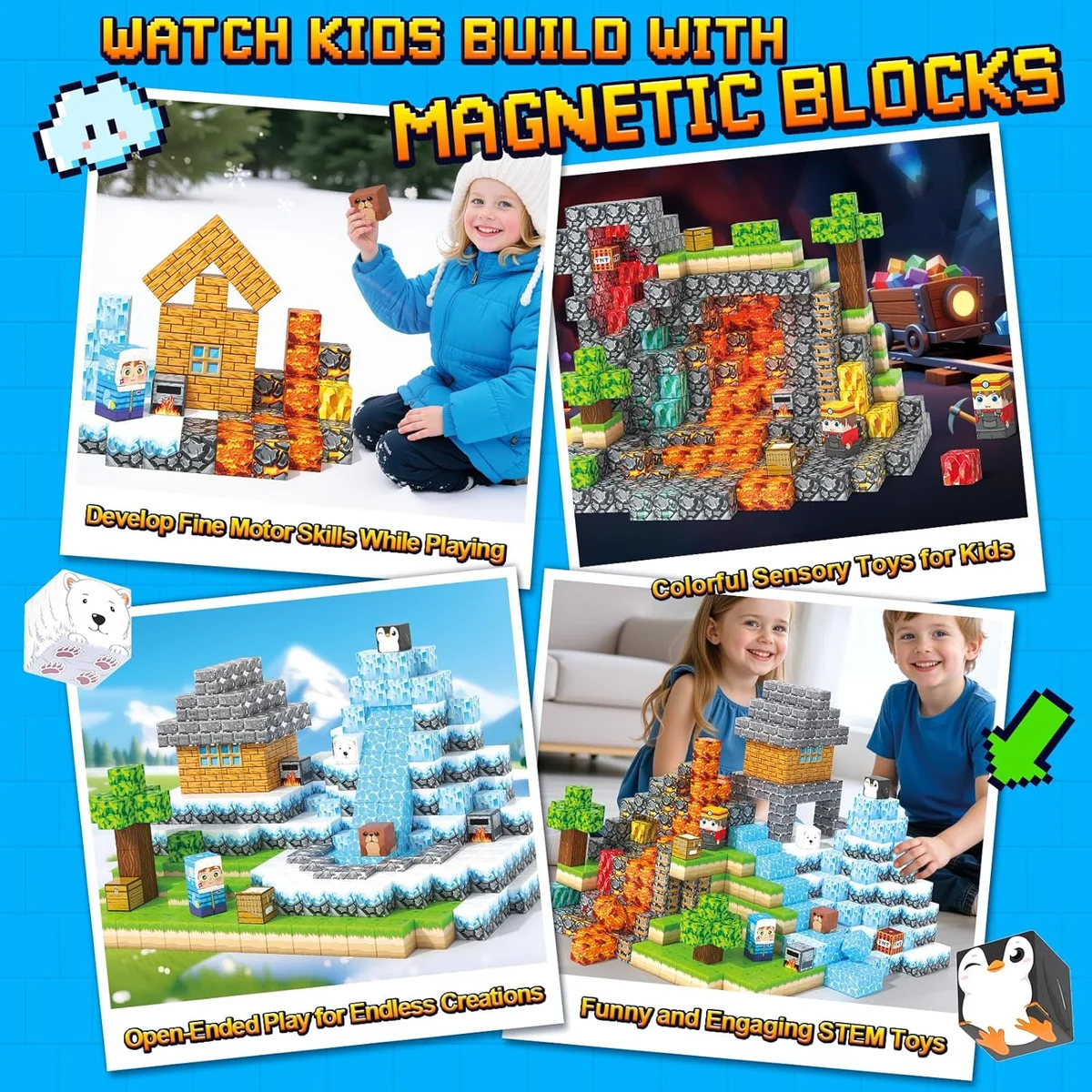 Gooidea Magnetic Blocks 200PCS DL-M95 Educational Building Set Ice and Fire New image 8