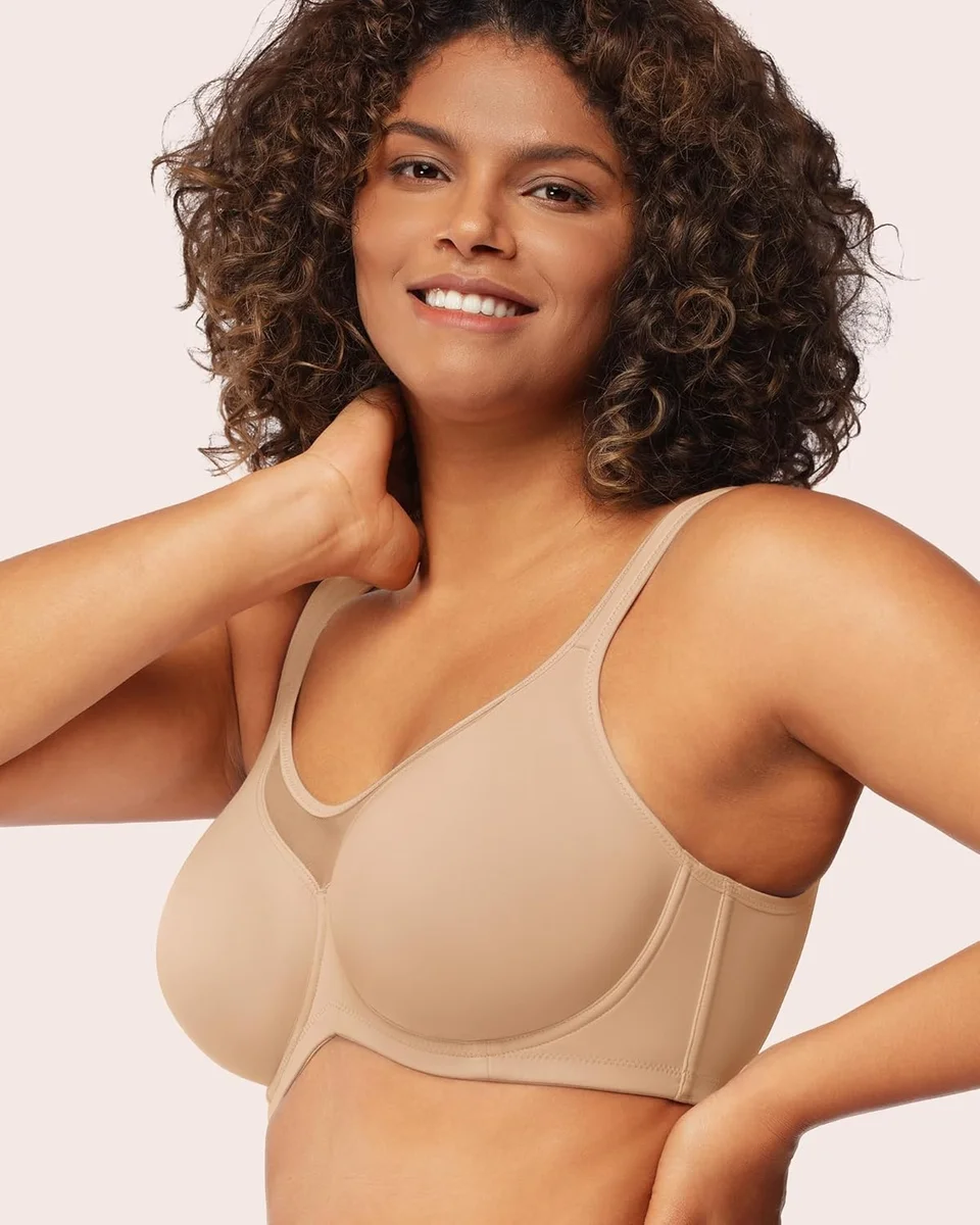 HSIA Minimizer Bra Plus Size T-Shirt Underwire Full Coverage Ivory Beige New image 2