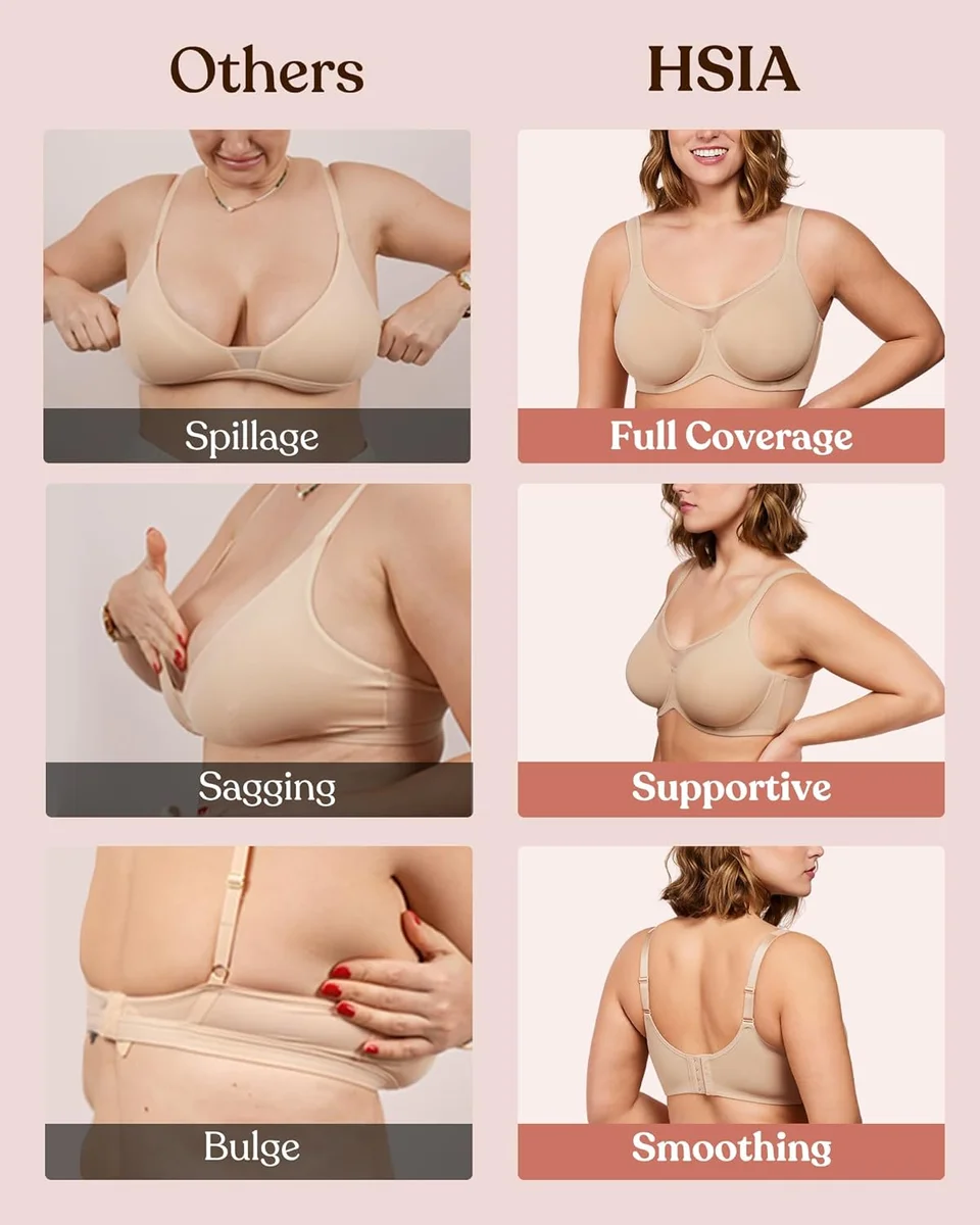 HSIA Minimizer Bra Plus Size T-Shirt Underwire Full Coverage Ivory Beige New image 4