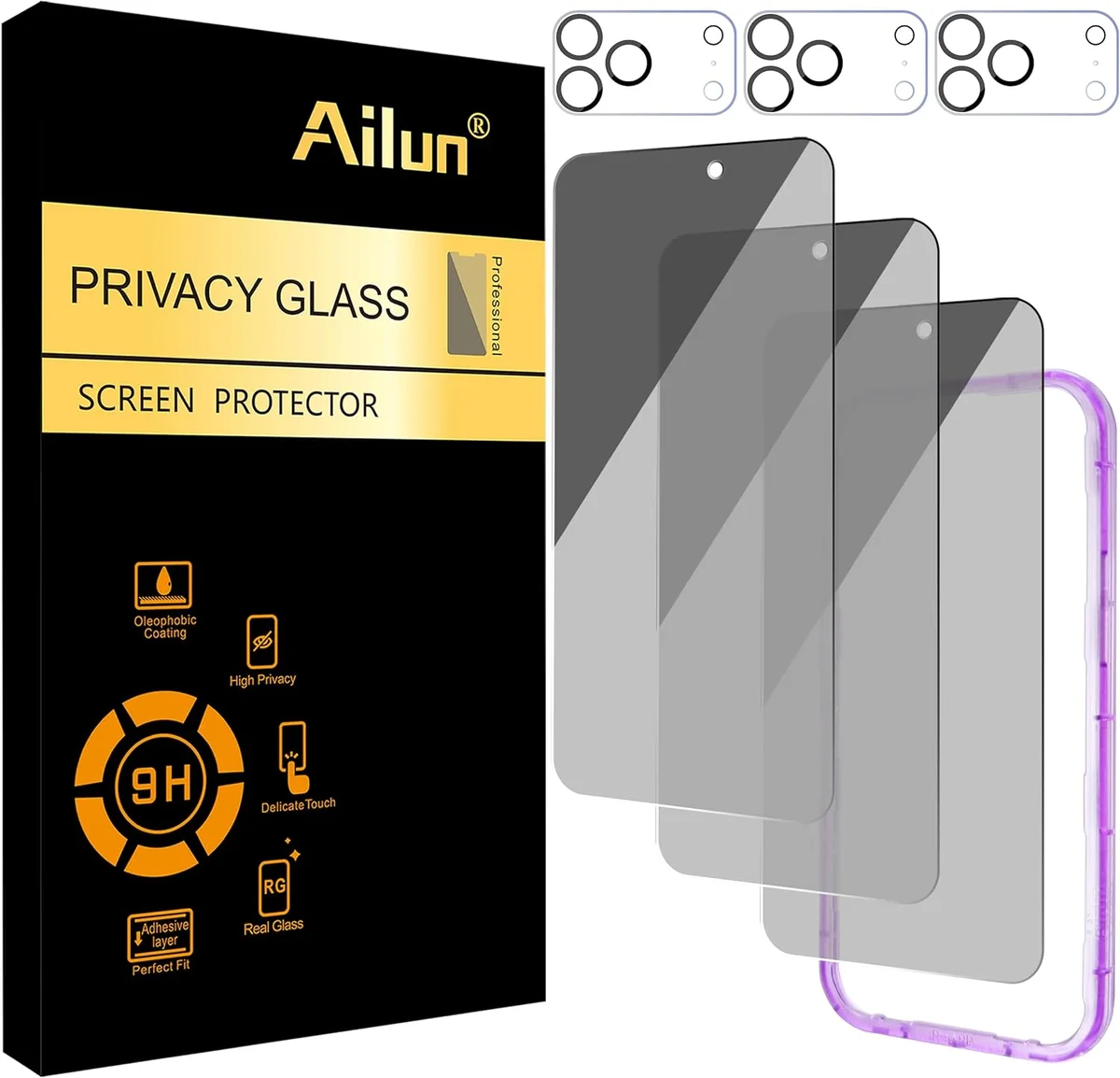 Ailun Privacy Screen Protector + Camera Lens Protector for iPhone 17 Pro Max [6.9 inch] 9H Hardness - New