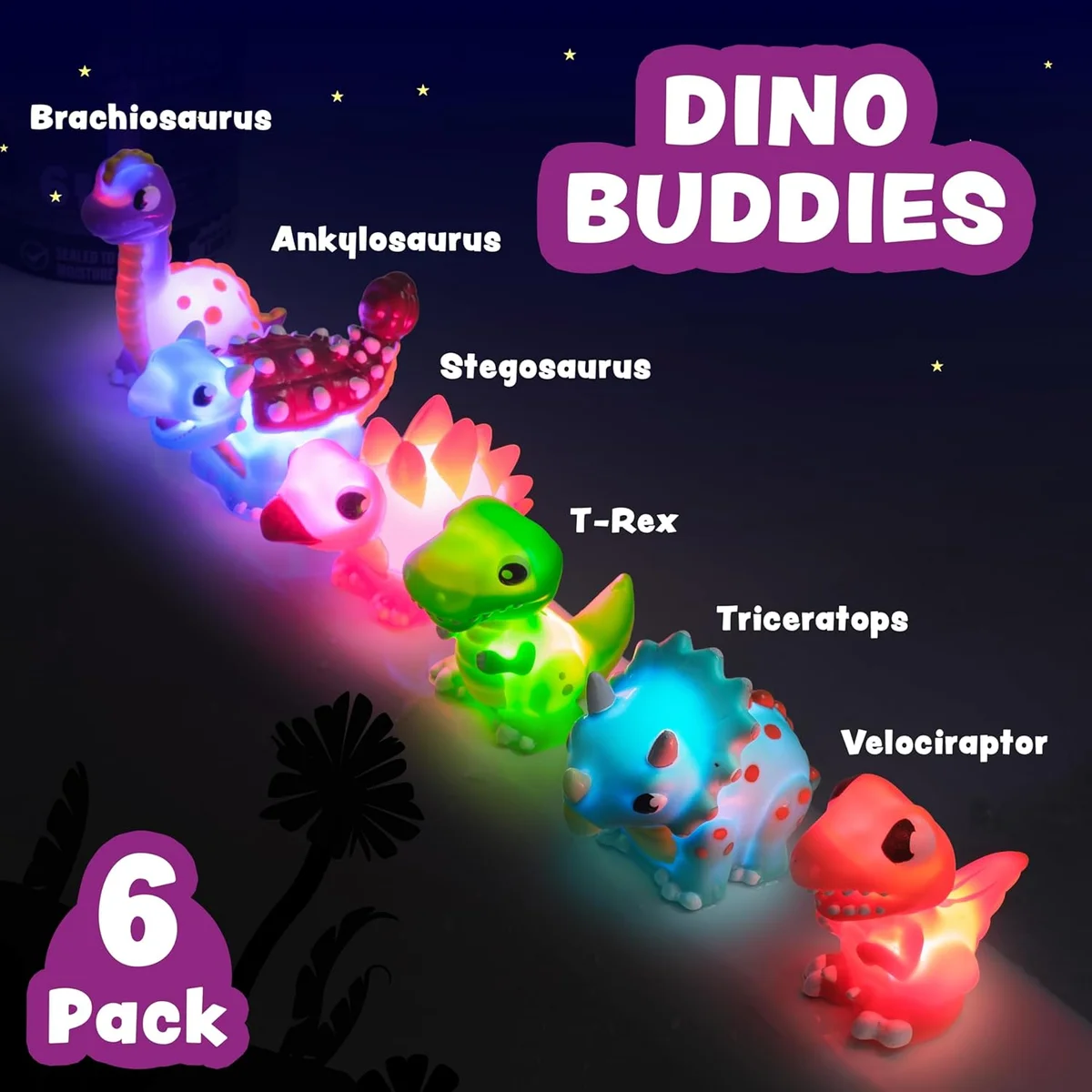 Tub Works Dinos Light Up Bath Toys 6 Pack Water-Activated New image 3