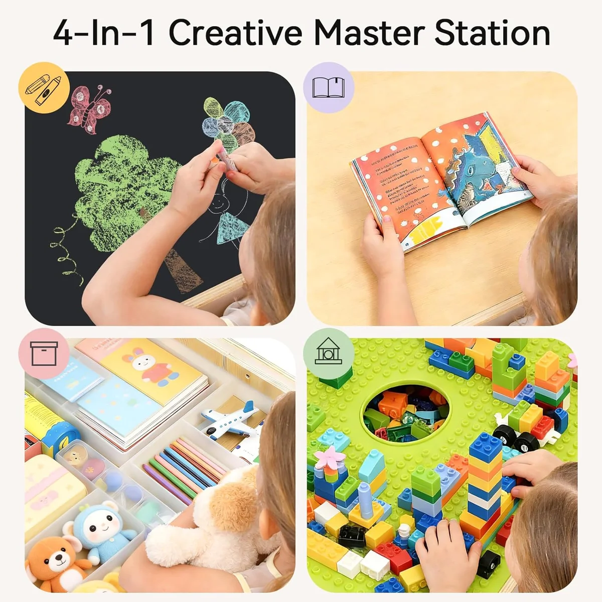 WINGYZ 4-in-1 Wooden Kids Activity Table WZ291001 22''D x 21''W x 18''H Birch Marine Plywood 1 Table + 2 Chairs New image 3