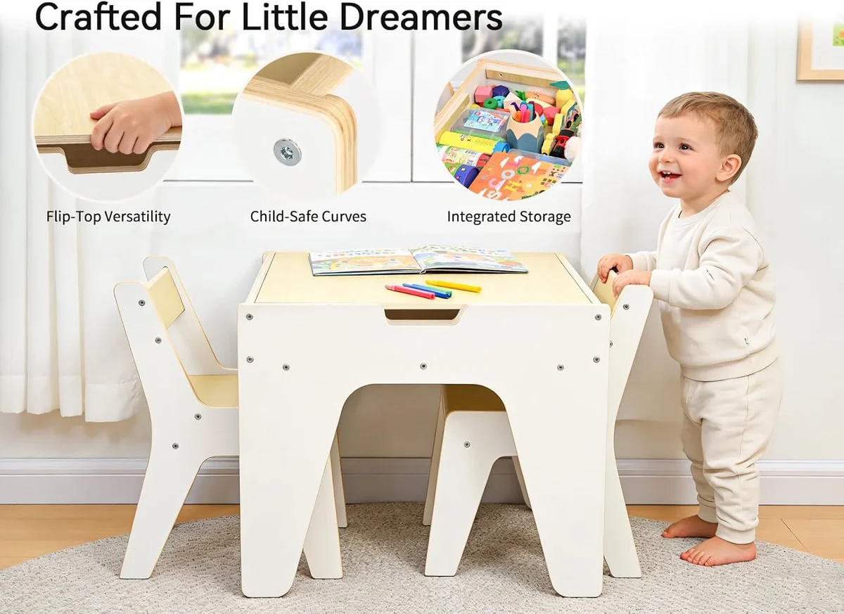 WINGYZ 4-in-1 Wooden Kids Activity Table WZ291001 22''D x 21''W x 18''H Birch Marine Plywood 1 Table + 2 Chairs New image 6