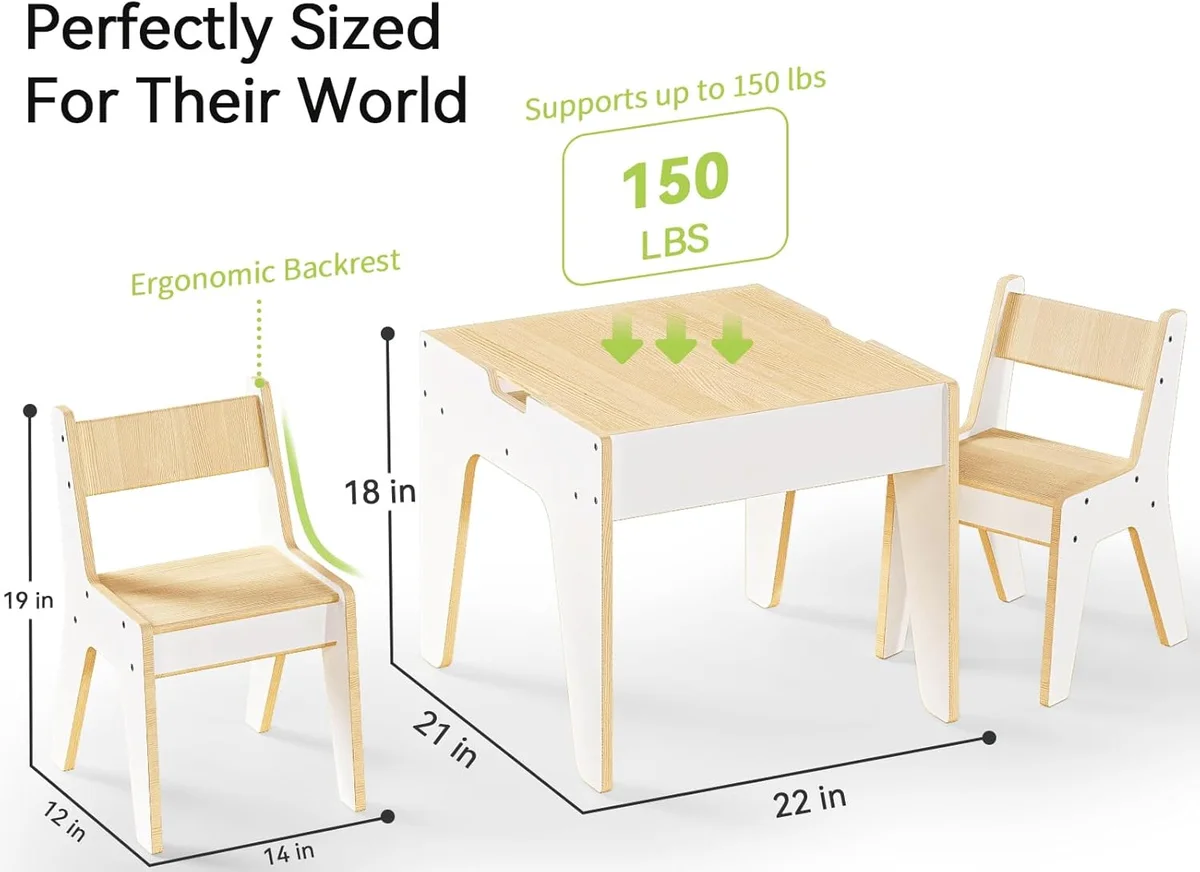 WINGYZ 4-in-1 Wooden Kids Activity Table WZ291001 22''D x 21''W x 18''H Birch Marine Plywood 1 Table + 2 Chairs New image 8