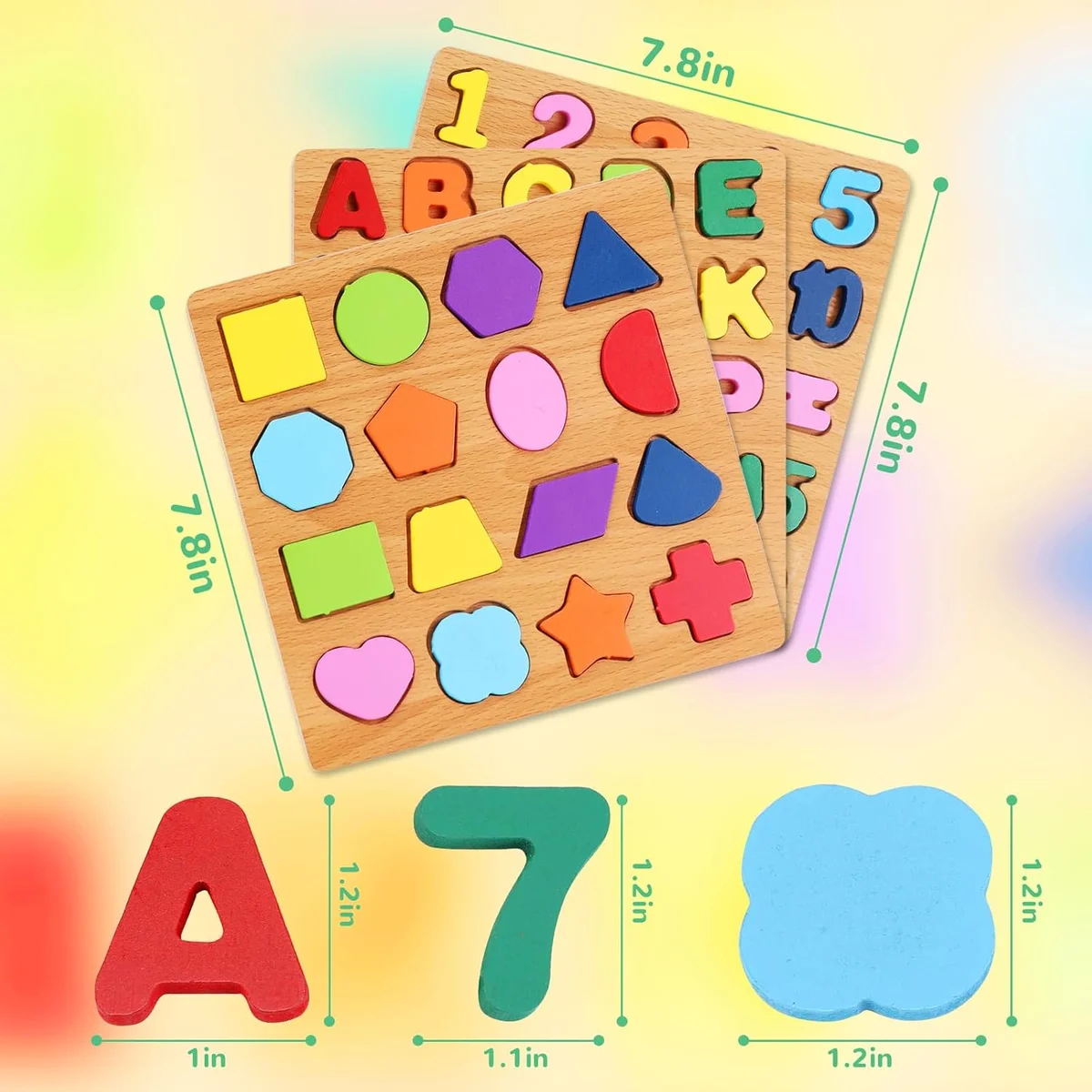 NASHRIO Alphabet Wooden Puzzles for Toddlers 3-5 ABC Number Shape Educational Toys 3-Pack Set New image 2