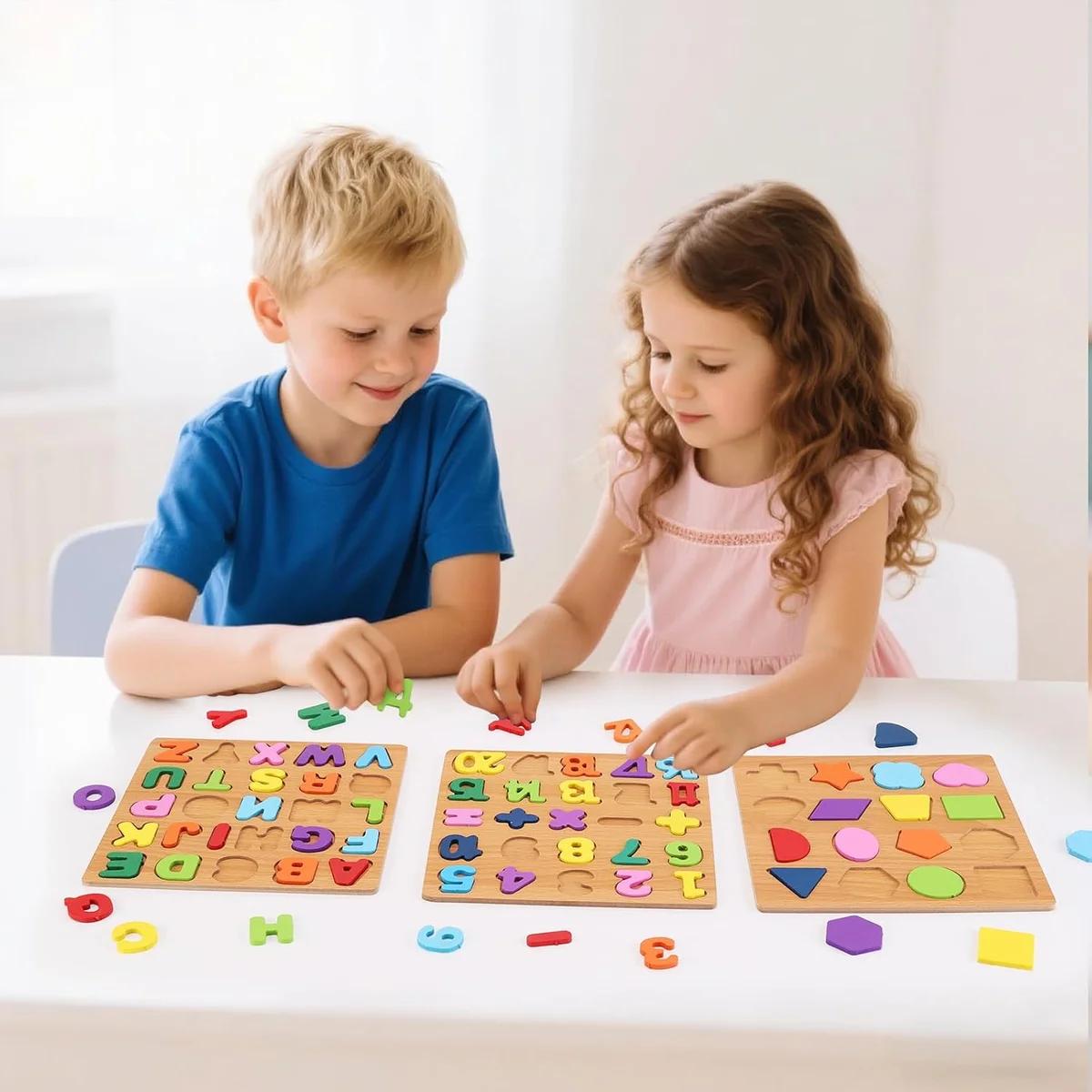 NASHRIO Alphabet Wooden Puzzles for Toddlers 3-5 ABC Number Shape Educational Toys 3-Pack Set New image 3