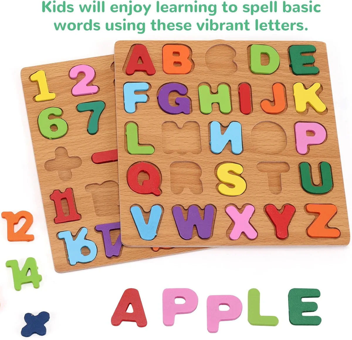 NASHRIO Alphabet Wooden Puzzles for Toddlers 3-5 ABC Number Shape Educational Toys 3-Pack Set New image 4
