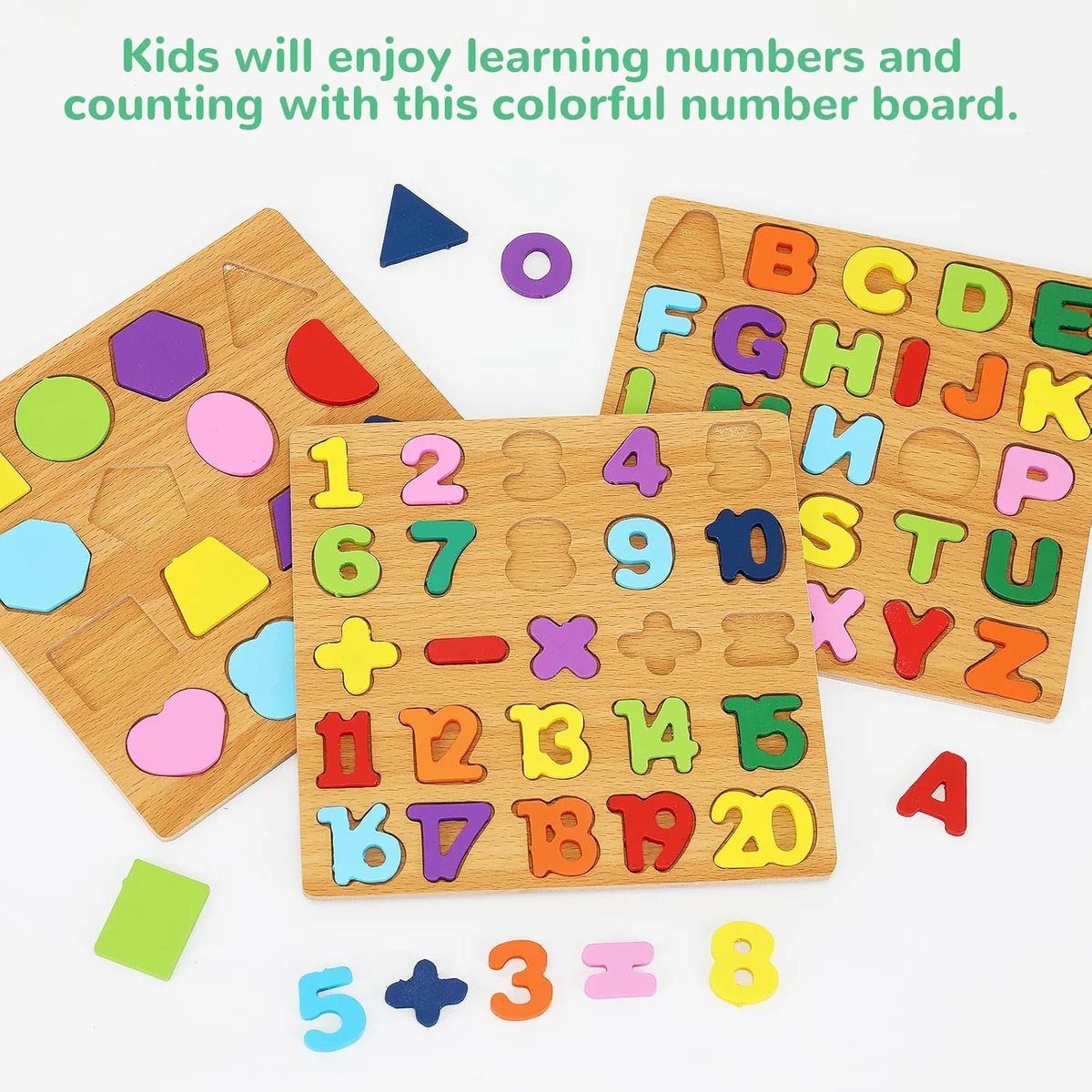 NASHRIO Alphabet Wooden Puzzles for Toddlers 3-5 ABC Number Shape Educational Toys 3-Pack Set New image 5
