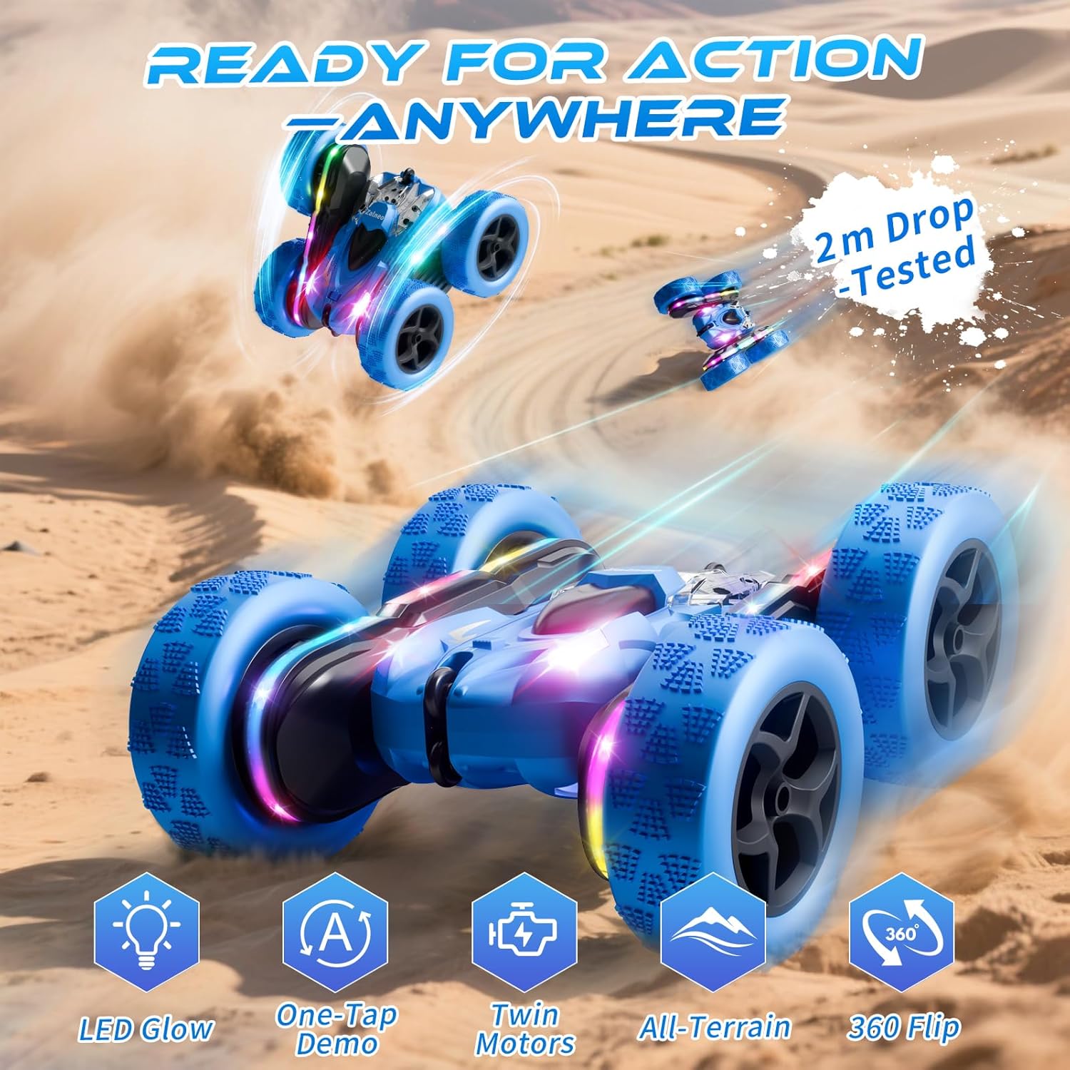Zalneo Remote Control Stunt Car 4WD 360° Flip Z1 Blue New image 4