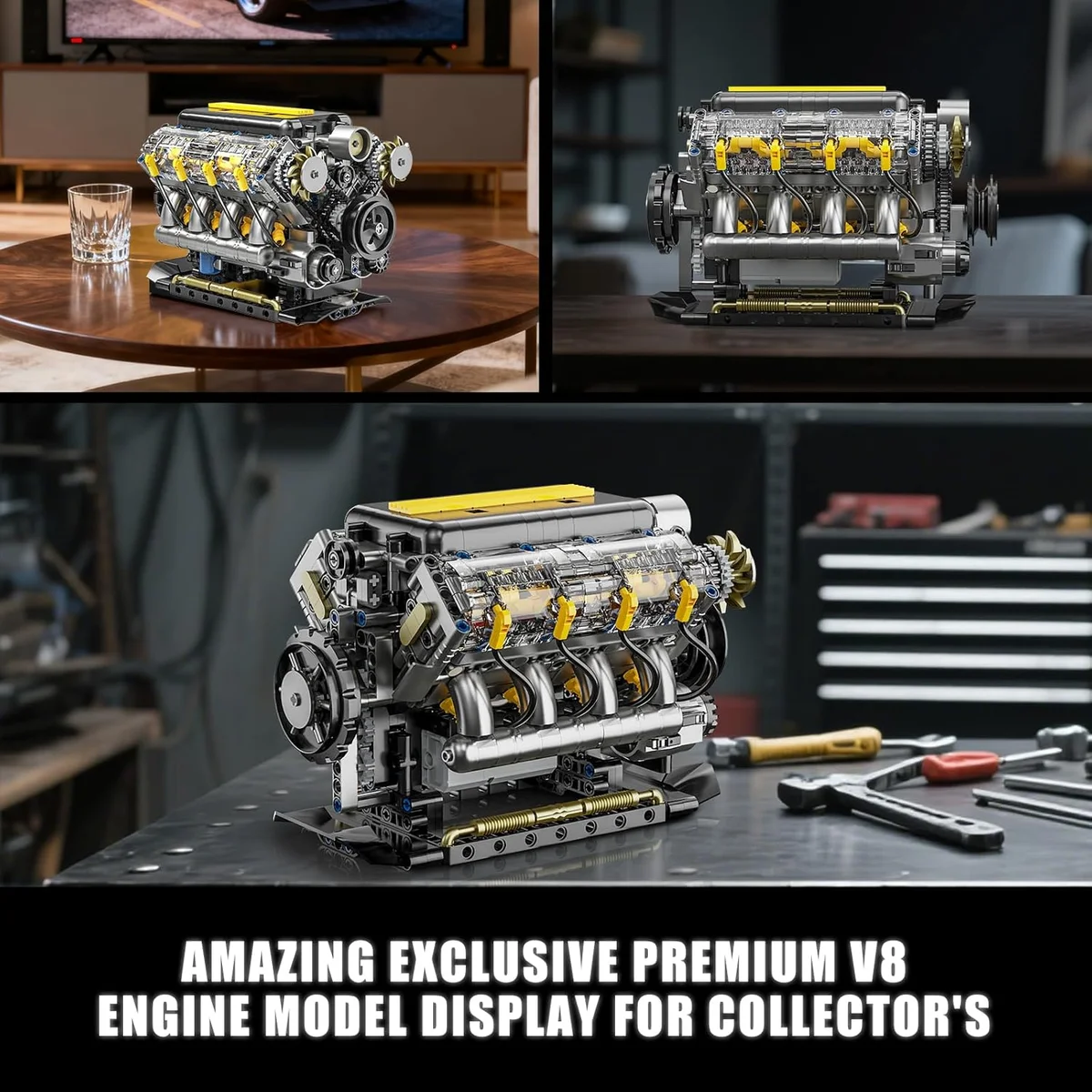 BseSparklion V8 Engine Model Kit Visible Mini Car Motor 905 PCS - New image 4