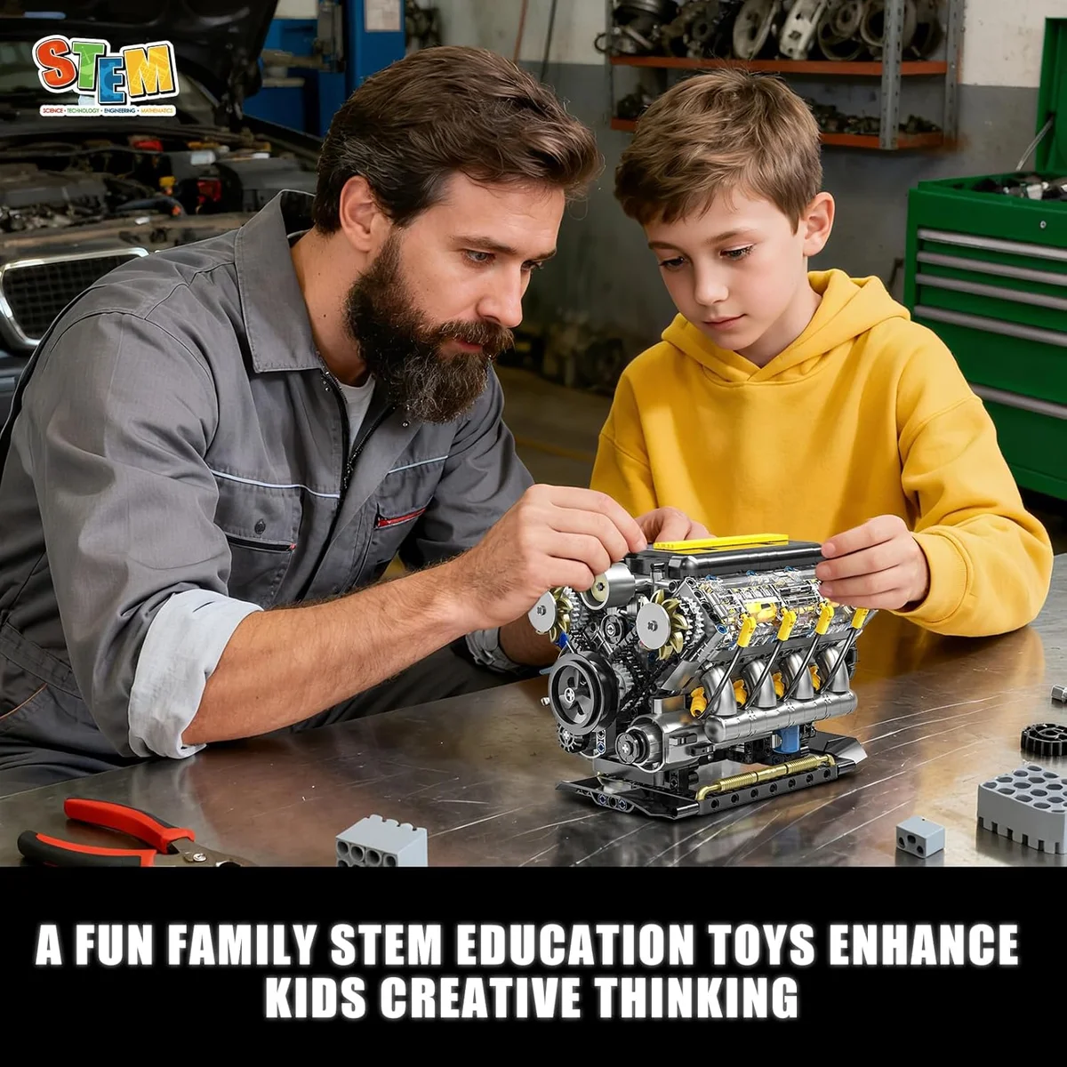 BseSparklion V8 Engine Model Kit Visible Mini Car Motor 905 PCS - New image 6