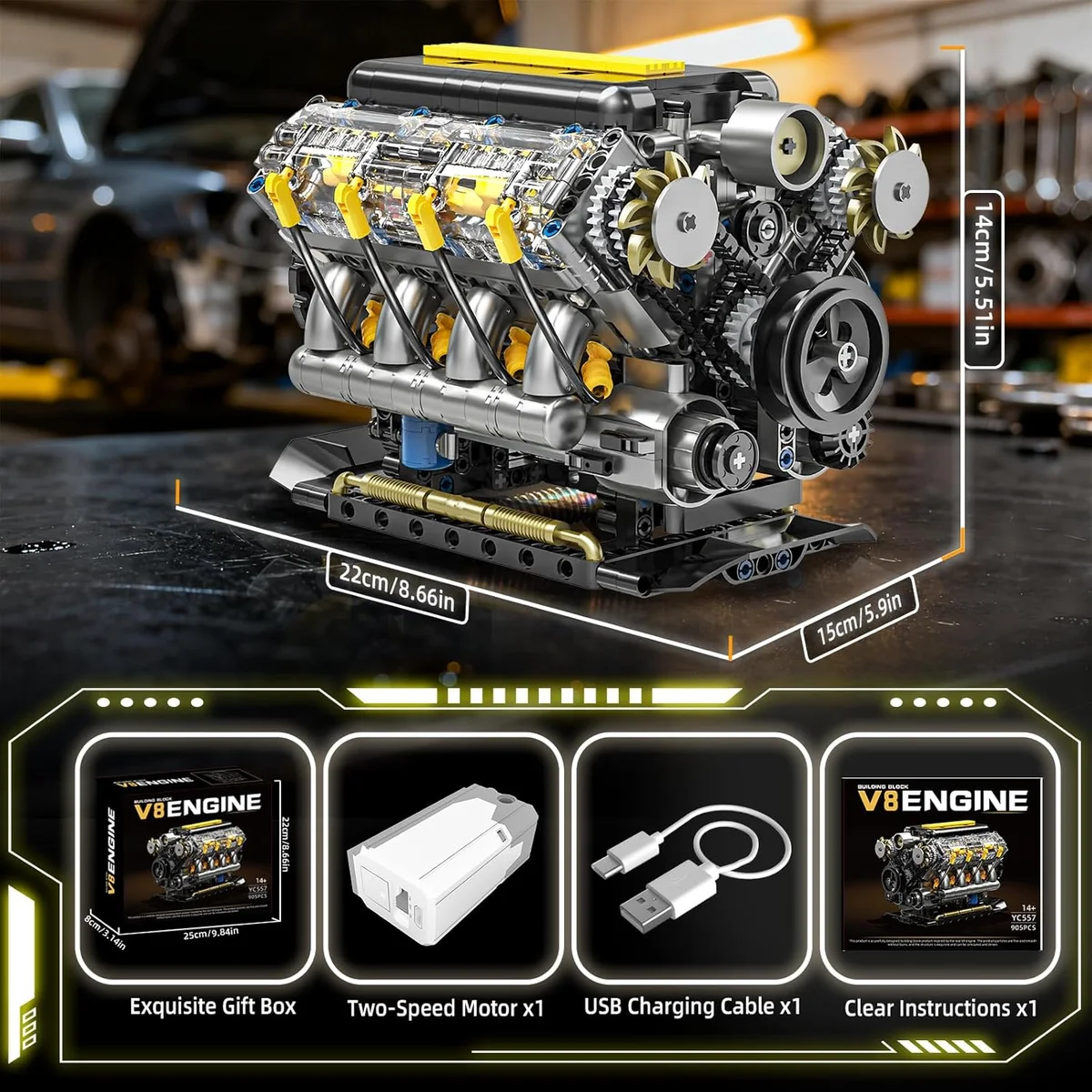 BseSparklion V8 Engine Model Kit Visible Mini Car Motor 905 PCS - New image 8