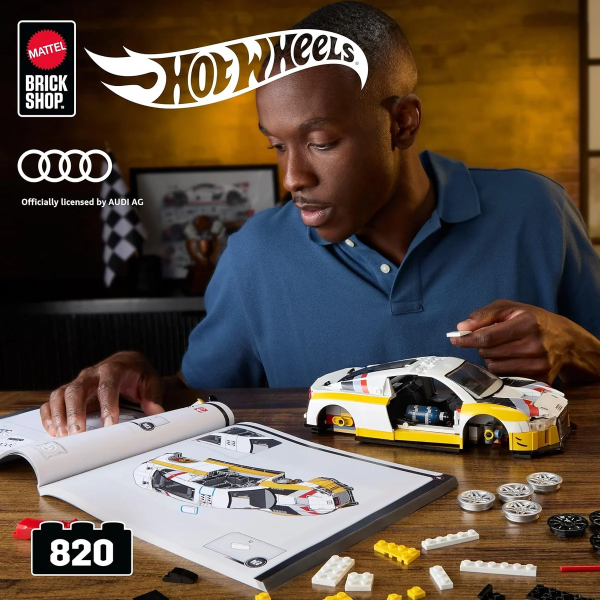 Mattel Brick Shop Hot Wheels Elite Series Building Set ’15 Audi R8 LMS 820 Pieces Multicolor New image 2