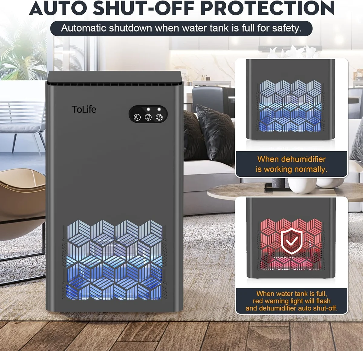 ToLife Dehumidifier for Home TZ-C2 95 OZ Water Tank 1000 sq.ft Grey New image 6