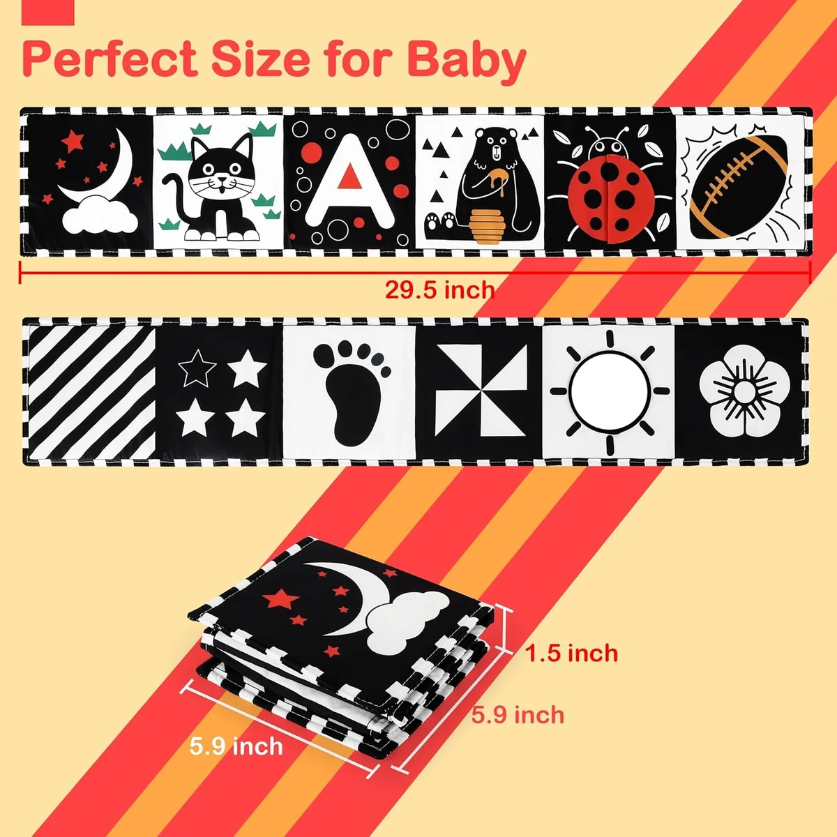 URMYWO Black and White Baby Toy Soft Baby Book HBBS Visual Stimulation 0-12 Months - New image 4