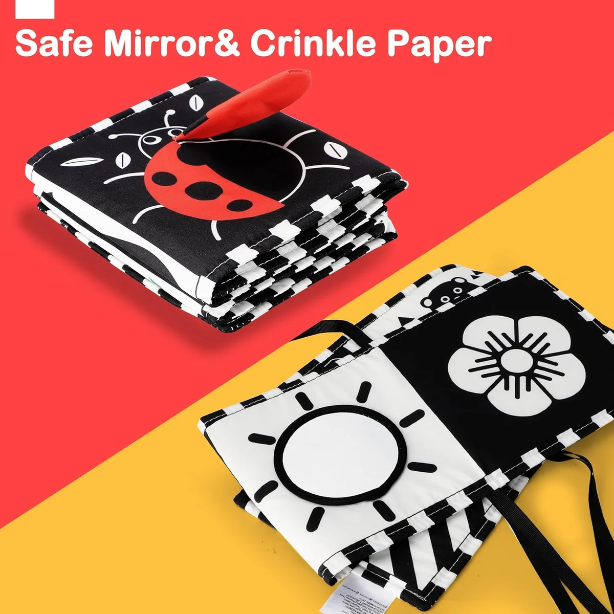 URMYWO Black and White Baby Toy Soft Baby Book HBBS Visual Stimulation 0-12 Months - New image 5