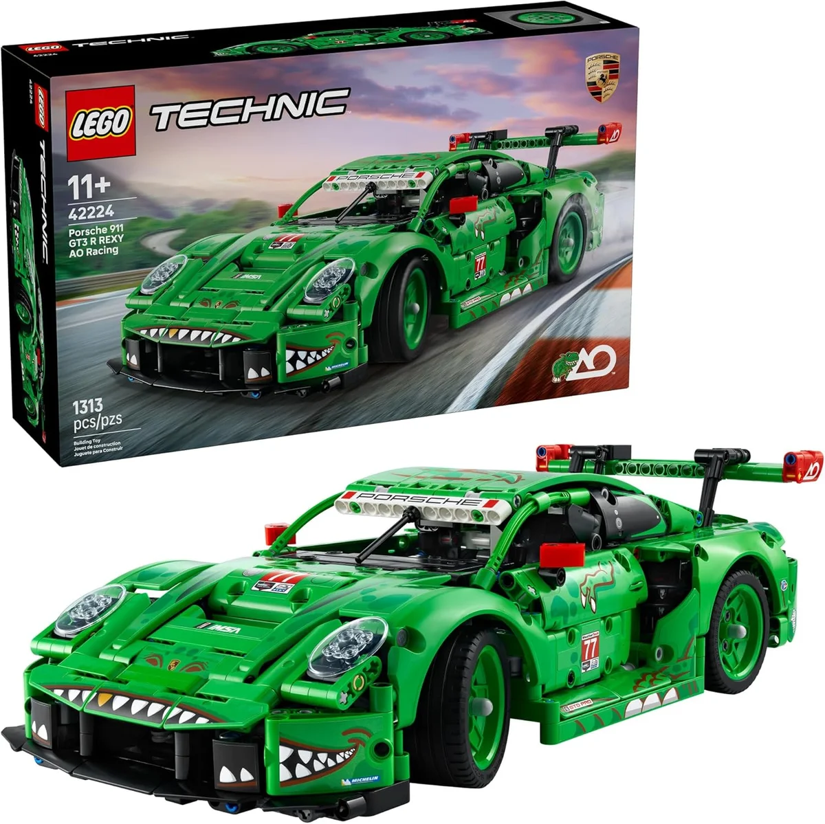 LEGO Porsche 911 GT3 R Rexy AO Racing Car Building Toy 42224 - Realistic Steering, 6-Cylinder Engine - Multicolor - New