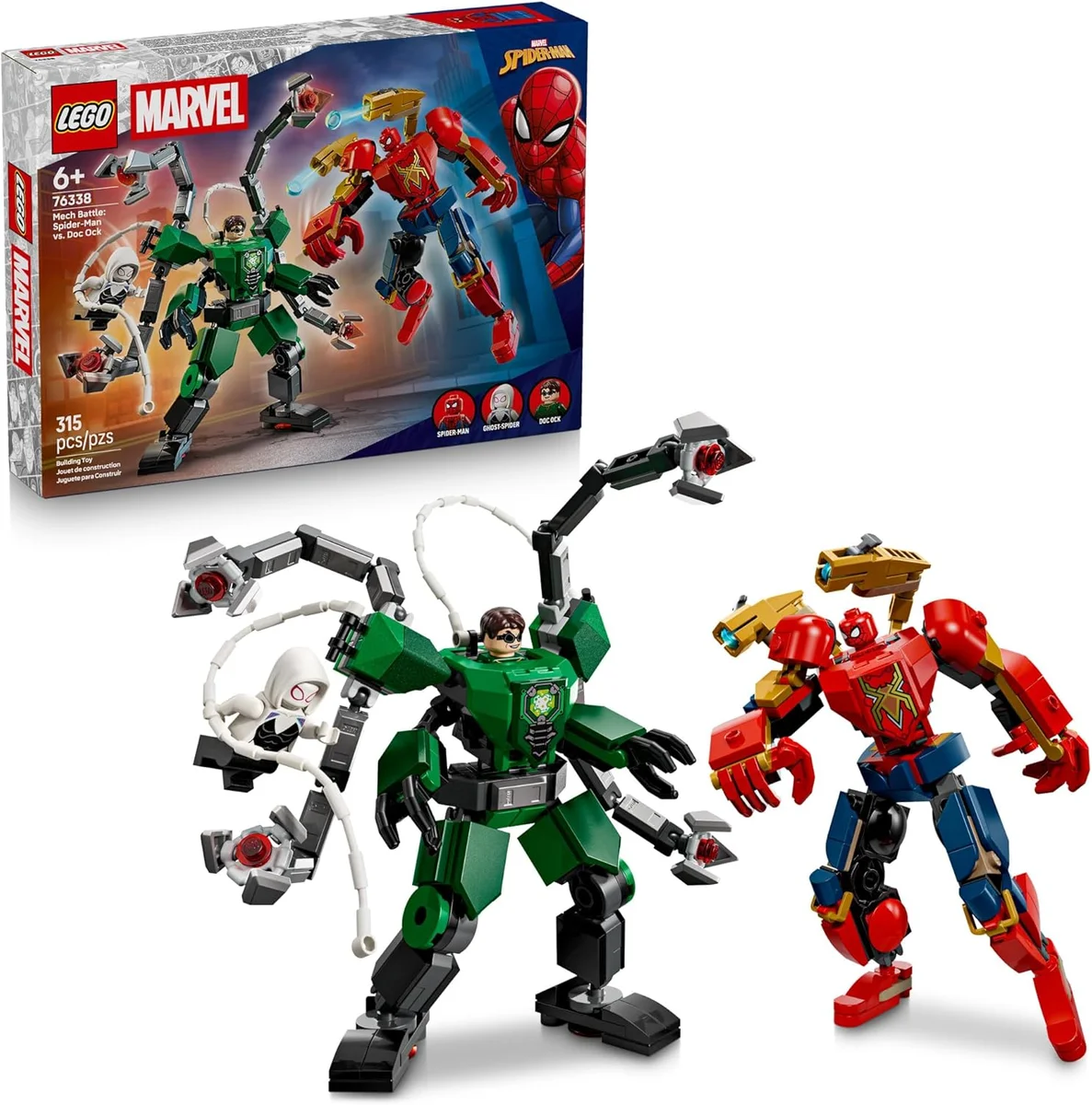 LEGO Marvel Mech Battle: Spider-Man vs. Doc Ock Building Toy 76338 - 315 Pieces - Multicolor - New