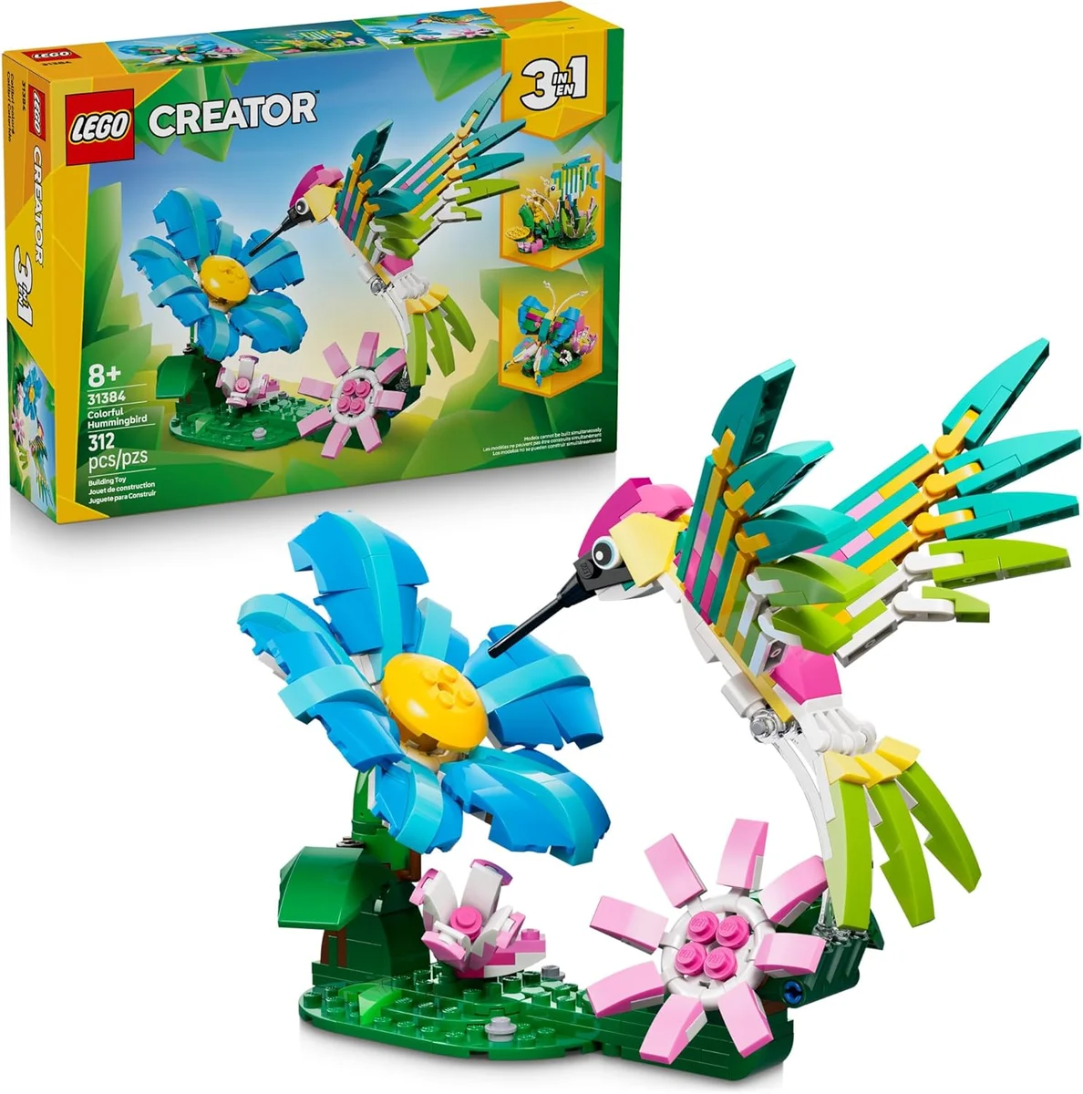 LEGO Creator 3 in1 Wild Animals Building Toy 31384 - Build Hummingbird, Butterfly, Tropical Fish - Multicolor - New
