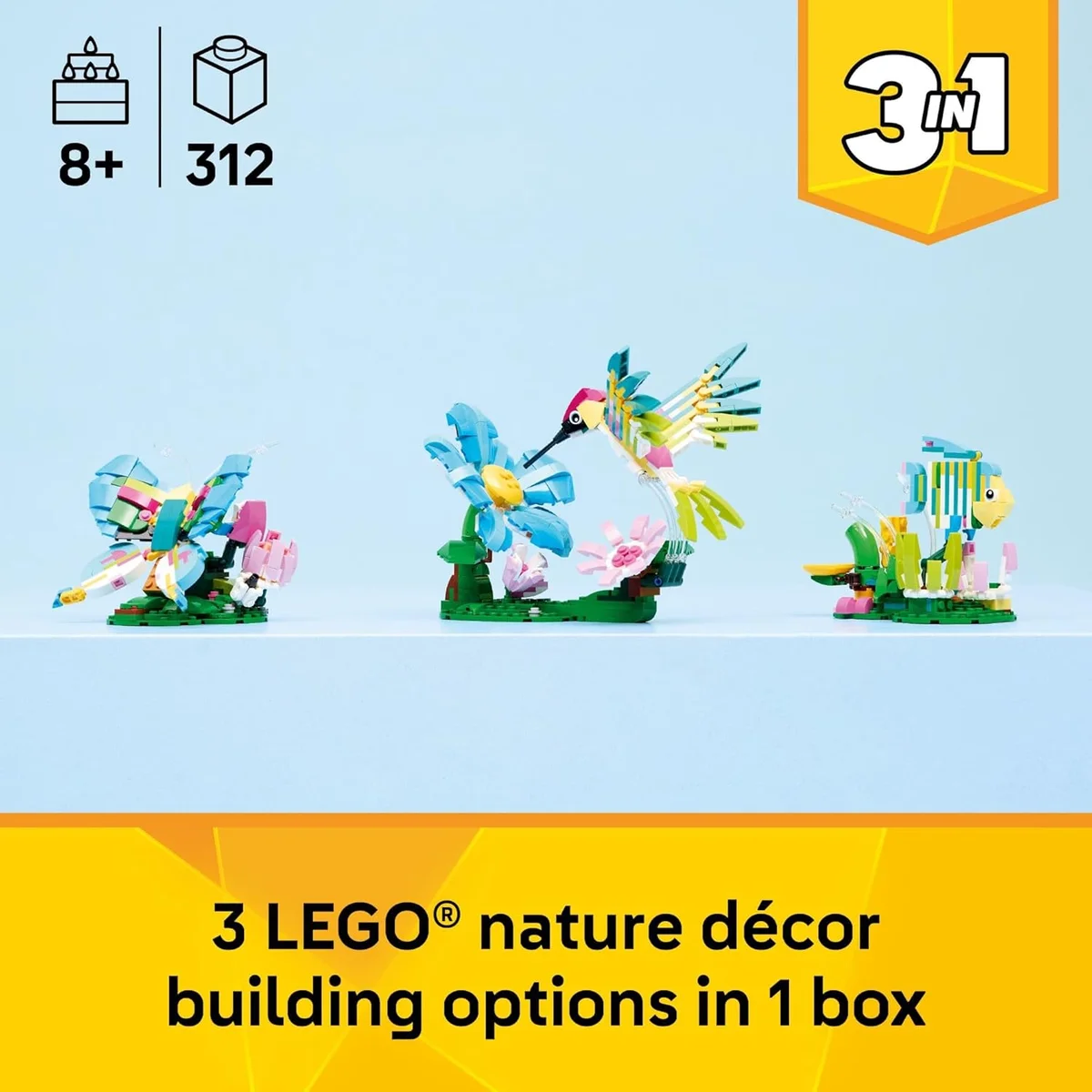 LEGO Creator 3 in1 Wild Animals Building Toy 31384 - Build Hummingbird, Butterfly, Tropical Fish - Multicolor - New image 2