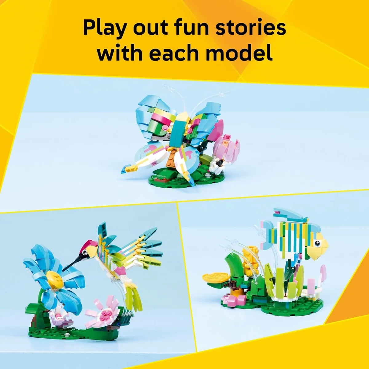 LEGO Creator 3 in1 Wild Animals Building Toy 31384 - Build Hummingbird, Butterfly, Tropical Fish - Multicolor - New image 3