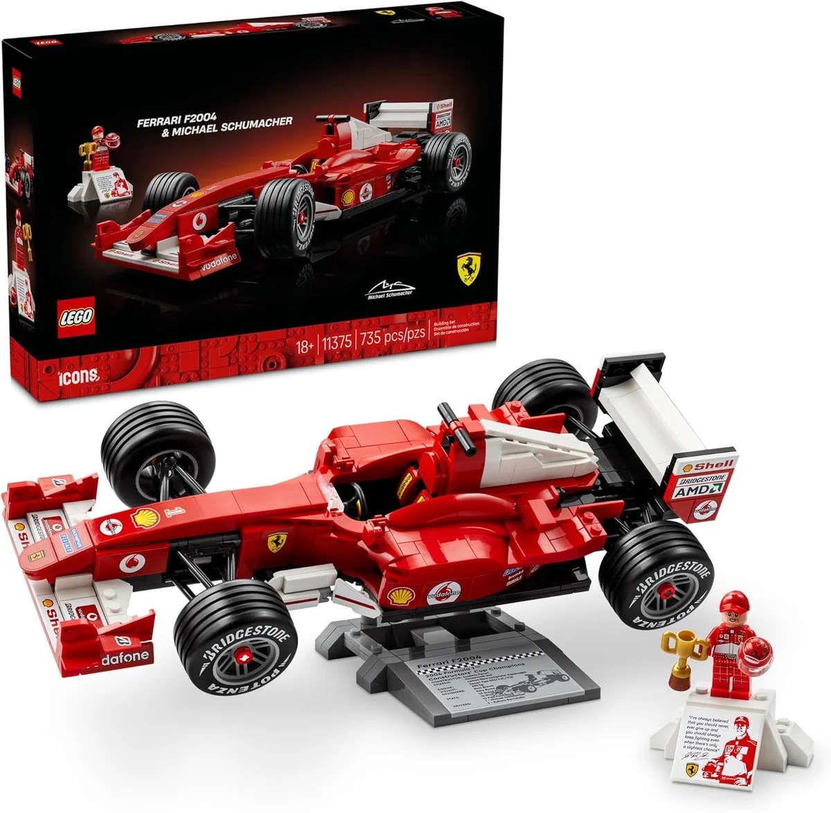 LEGO Icons Ferrari F2004 & Michael Schumacher Building Set 11375 - 735 Pieces Multicolor New image 8
