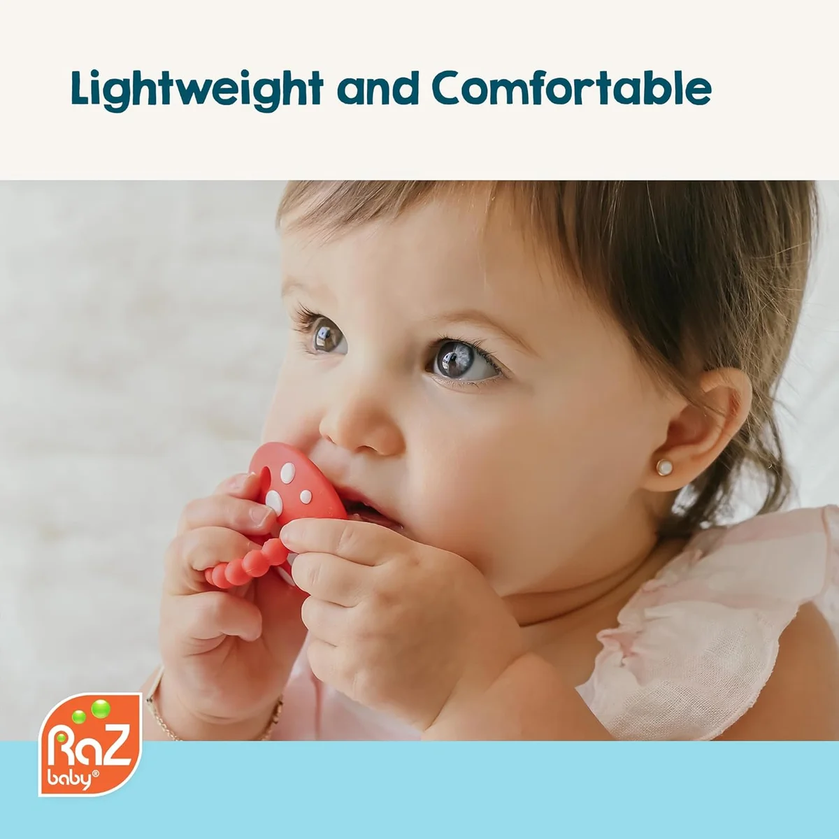 RaZbaby Soft Silicone Infant & Baby Teether Toy 308-CM-RG-POUCH - Massaging Bristles, BPA Free, Red/Green - New image 4