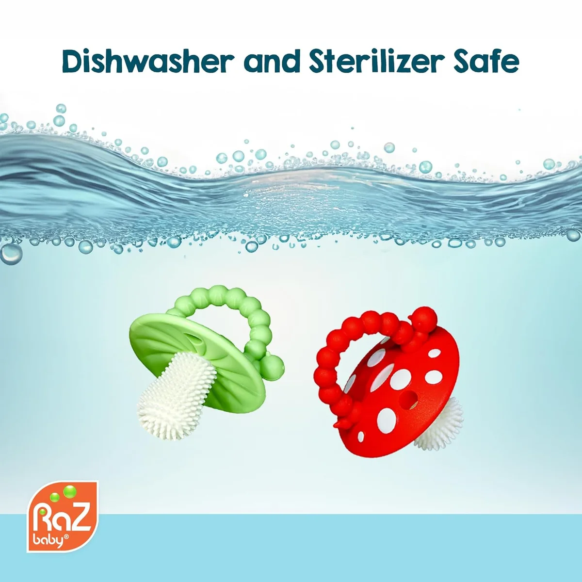 RaZbaby Soft Silicone Infant & Baby Teether Toy 308-CM-RG-POUCH - Massaging Bristles, BPA Free, Red/Green - New image 7