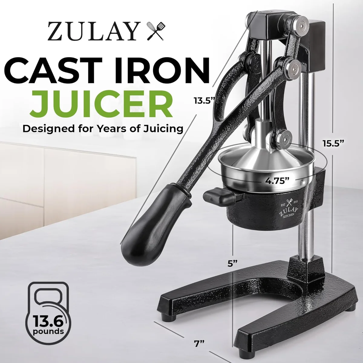 Zulay Kitchen Cast Iron Juicer Manual Citrus Press Heavy-Duty Stainless Steel Black New image 2