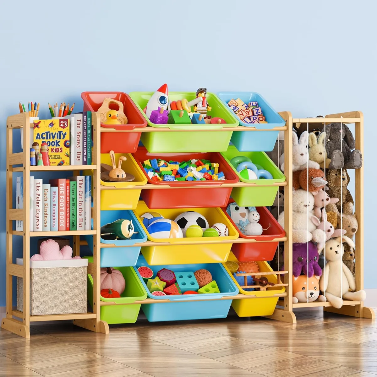 mirolam Toy Storage Organizer with Bookshelf and Stuffed Animal Storage - Playroom Organization with Shelves and 12 Bins - Living Room Box for Lego - Bedroom Decor Essentials