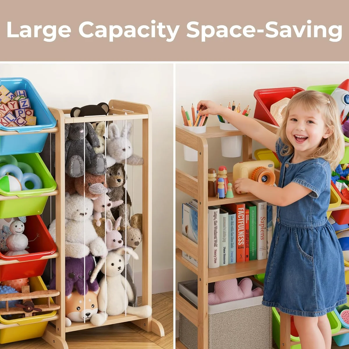 mirolam Toy Storage Organizer with Bookshelf and Stuffed Animal Storage - Playroom Organization with Shelves and 12 Bins - Living Room Box for Lego - Bedroom Decor Essentials image 5