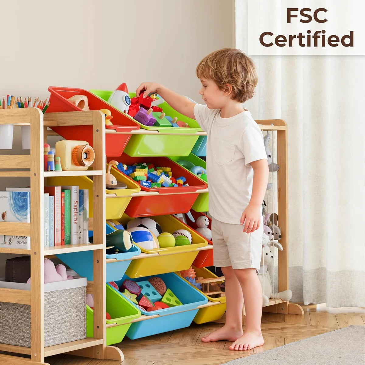 mirolam Toy Storage Organizer with Bookshelf and Stuffed Animal Storage - Playroom Organization with Shelves and 12 Bins - Living Room Box for Lego - Bedroom Decor Essentials image 6