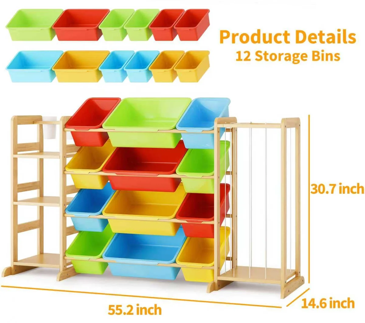 mirolam Toy Storage Organizer with Bookshelf and Stuffed Animal Storage - Playroom Organization with Shelves and 12 Bins - Living Room Box for Lego - Bedroom Decor Essentials image 7