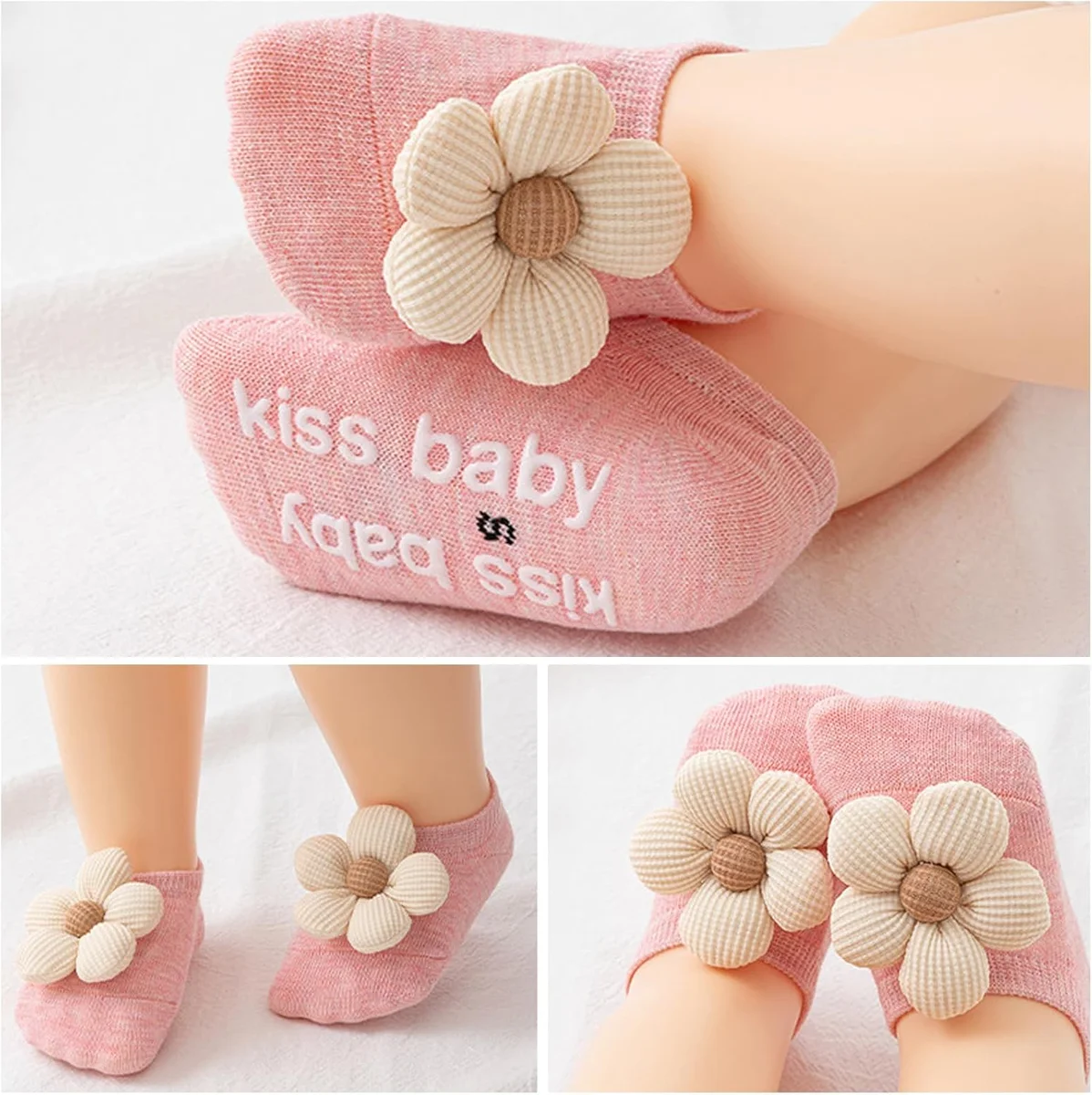 KEAINVRN Baby Girls Socks Flower Non-Slip Grips Low Cut Ankle Socks Multicolor New image 4