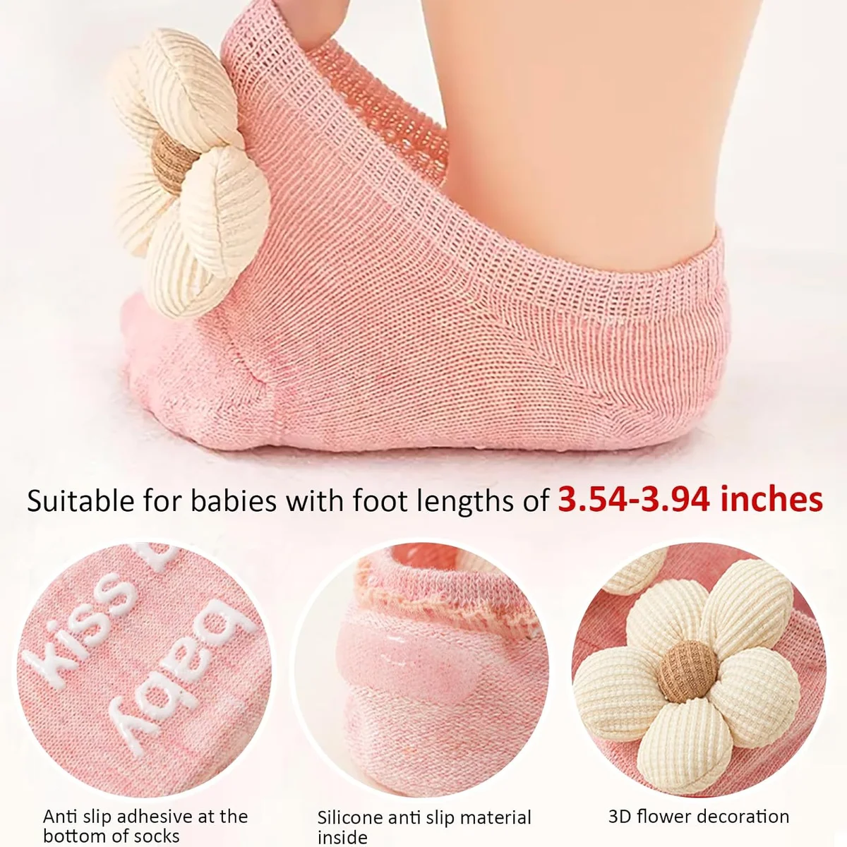 KEAINVRN Baby Girls Socks Flower Non-Slip Grips Low Cut Ankle Socks Multicolor New image 6