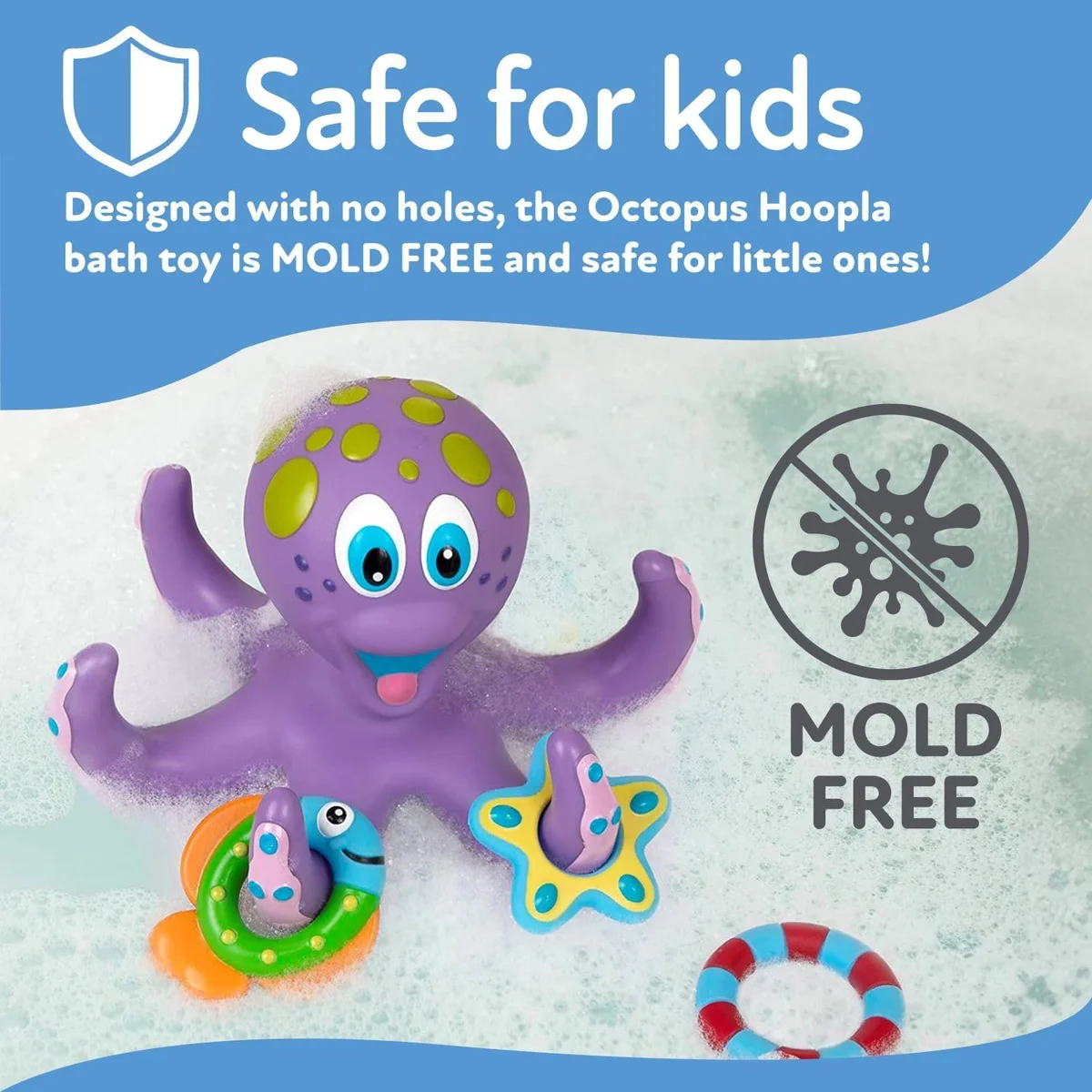 Nuby Floating Octopus Bath Toy 6257 with 3 Hoopla Rings - Rubber - New image 3