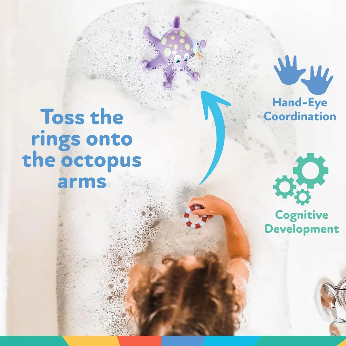 Nuby Floating Octopus Bath Toy 6257 with 3 Hoopla Rings - Rubber - New image 4