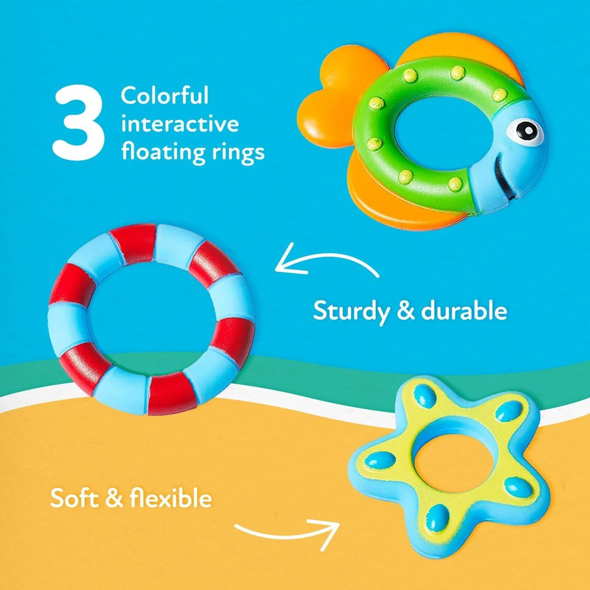 Nuby Floating Octopus Bath Toy 6257 with 3 Hoopla Rings - Rubber - New image 5