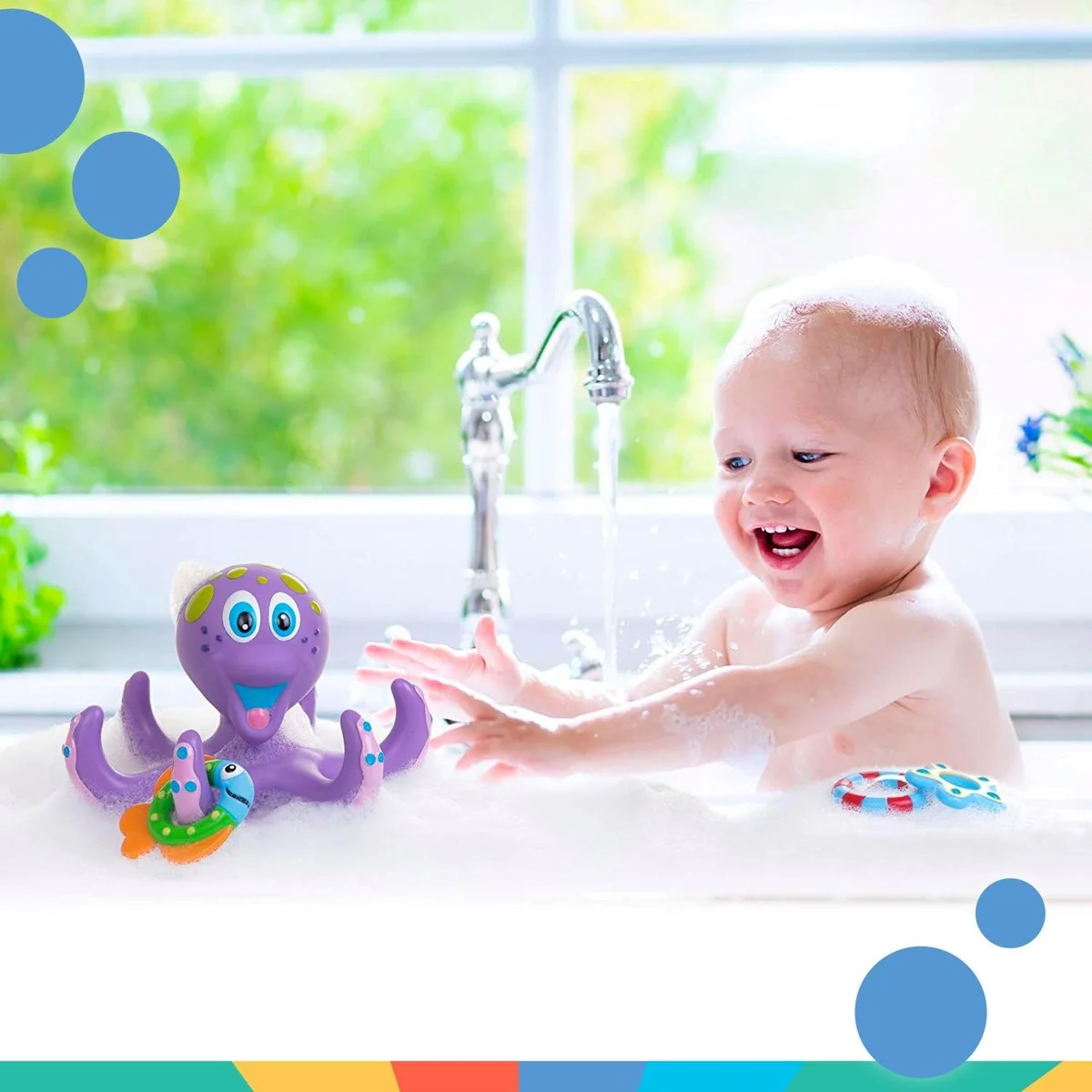 Nuby Floating Octopus Bath Toy 6257 with 3 Hoopla Rings - Rubber - New image 6