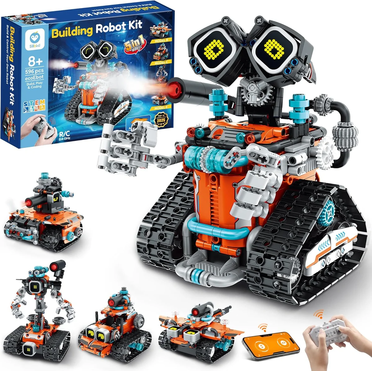 Sillbird Robot Building STEM Kit  US-B902 5-in-1 596 Pieces Orange New