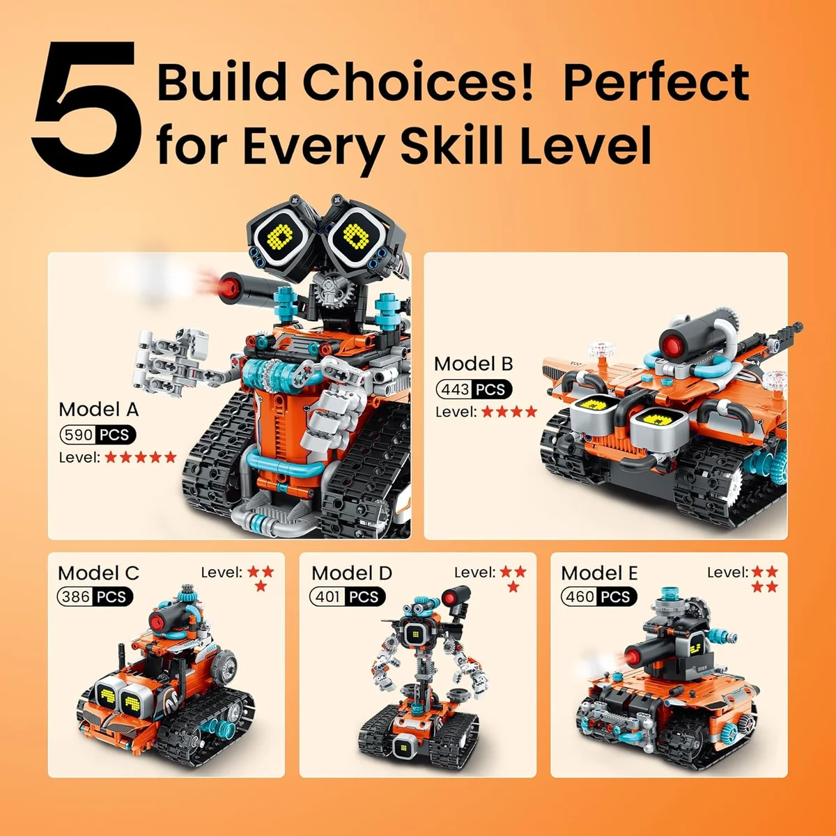 Sillbird Robot Building STEM Kit  US-B902 5-in-1 596 Pieces Orange New image 7