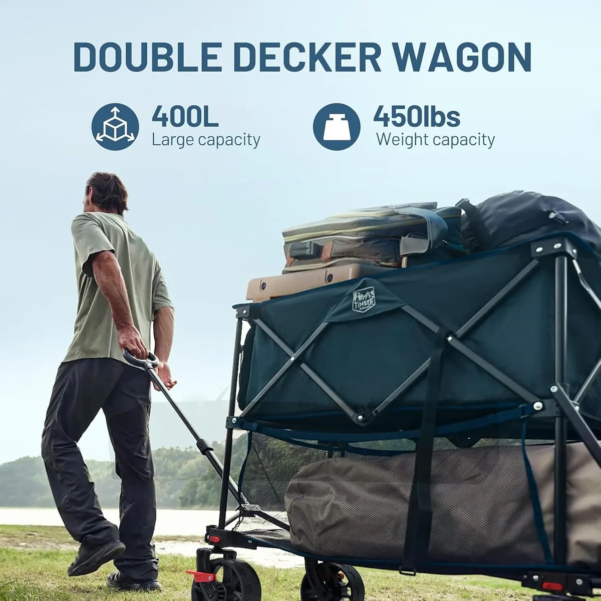 TIMBER RIDGE 400L Large Capacity Folding Double Decker Wagon 450lbs Blue New image 11