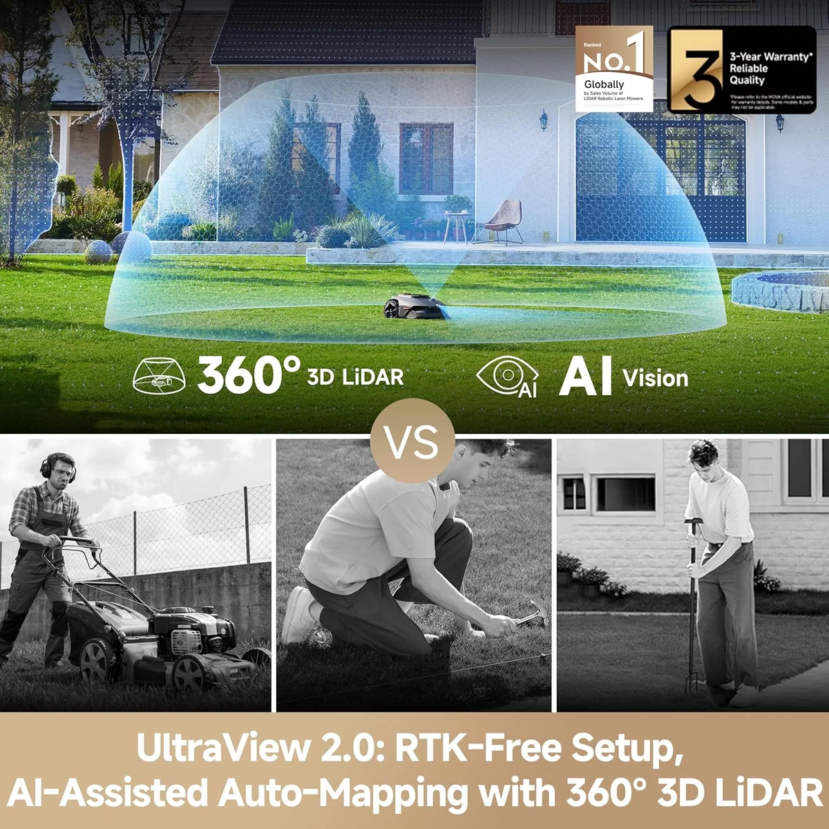 Mova LiDAX Ultra 1000 Robot Lawn Mower 360° 3D LiDAR, 45% Slope, Dual Maps - New image 12