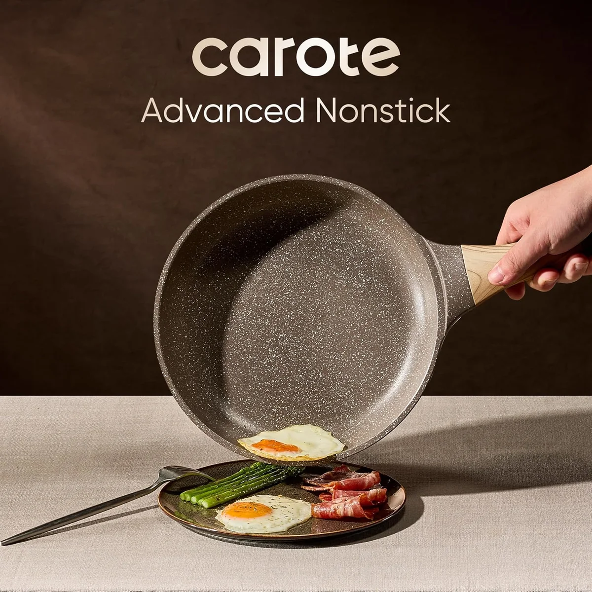 CAROTE 26PCS Pots and Pans Set Non Stick A12863 Induction Compatible Aluminum Brown New image 4